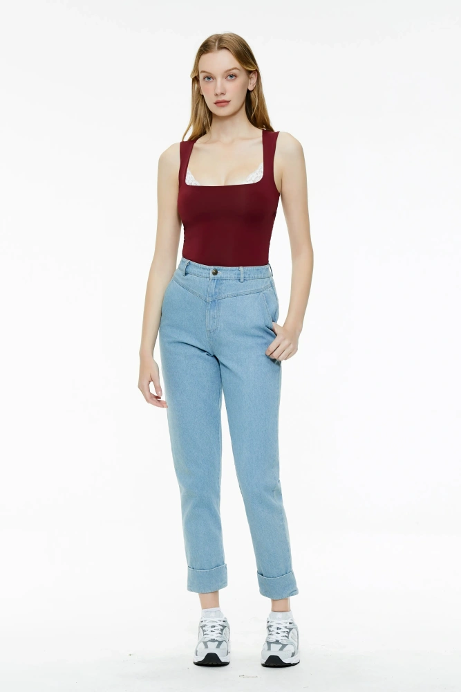 Lace square neck tight vest