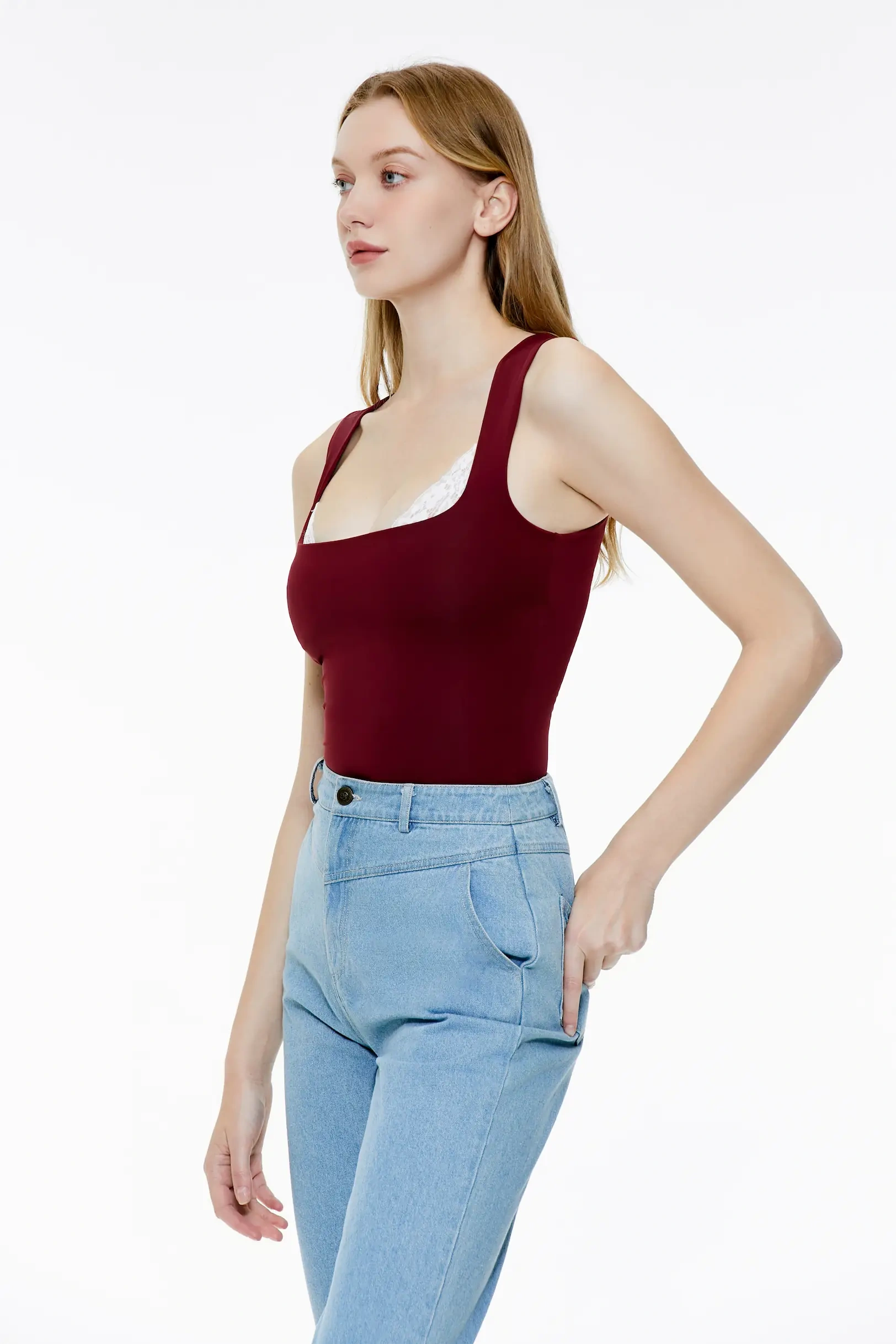 Lace square neck tight vest