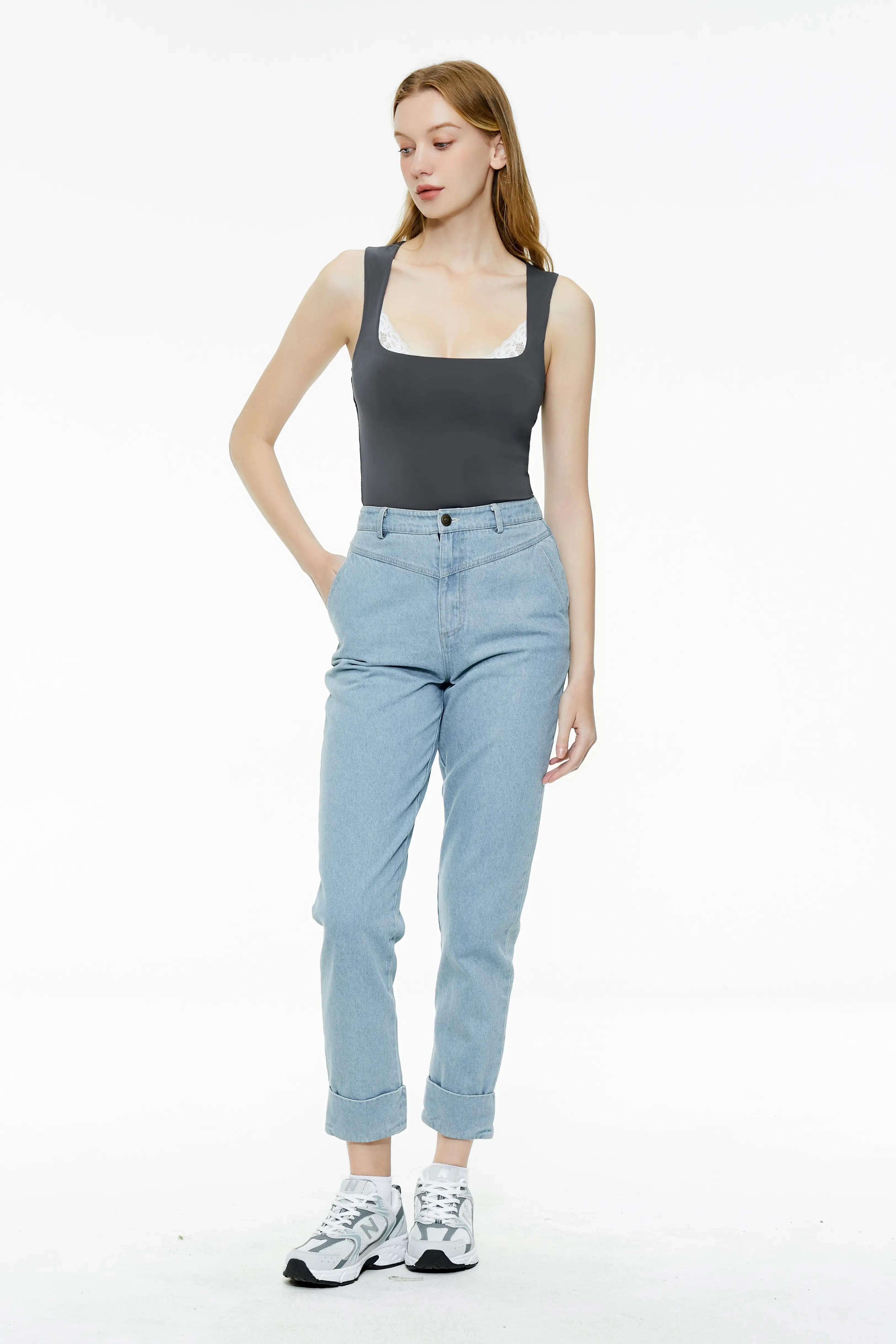 Lace square neck tight vest