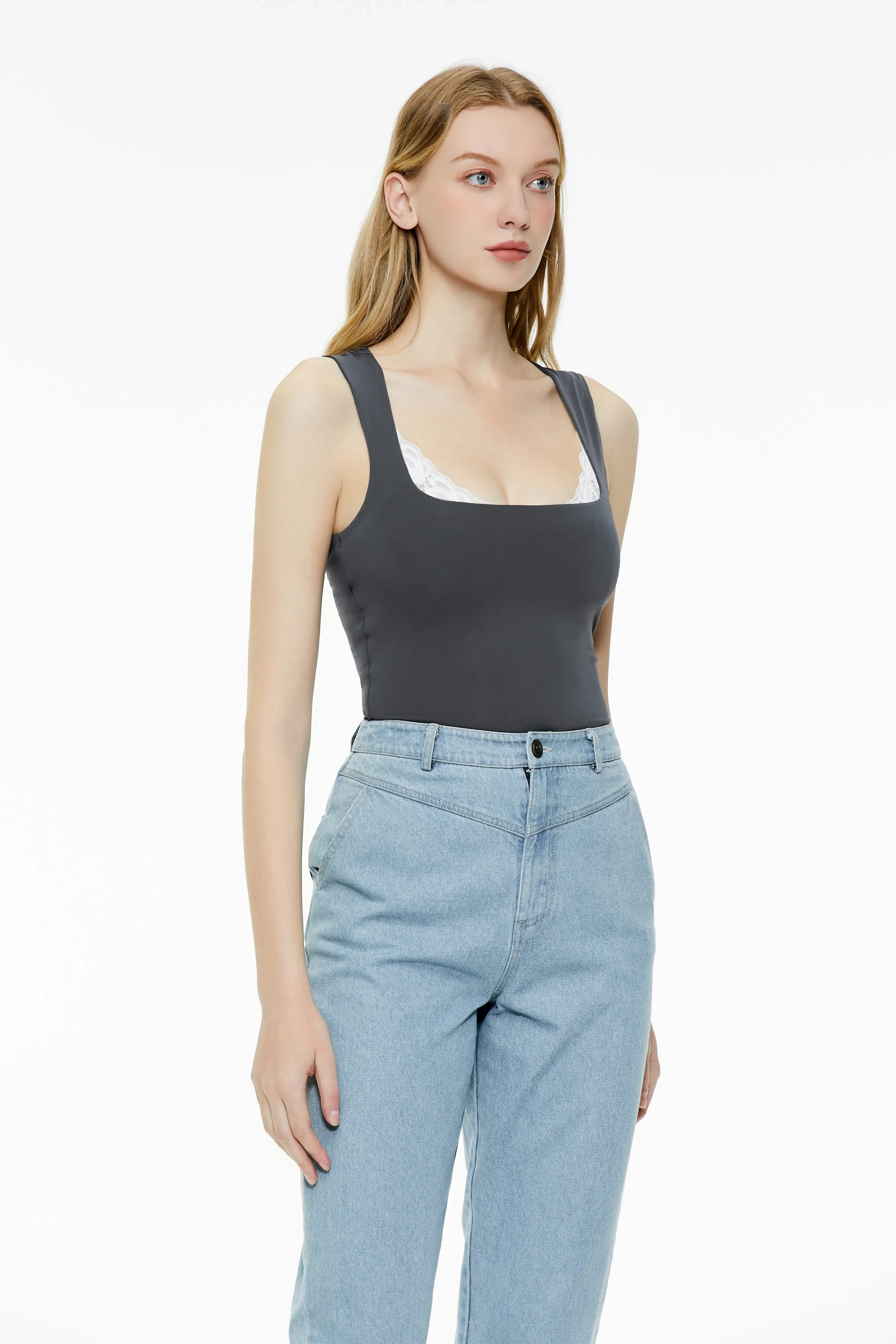 Lace square neck tight vest