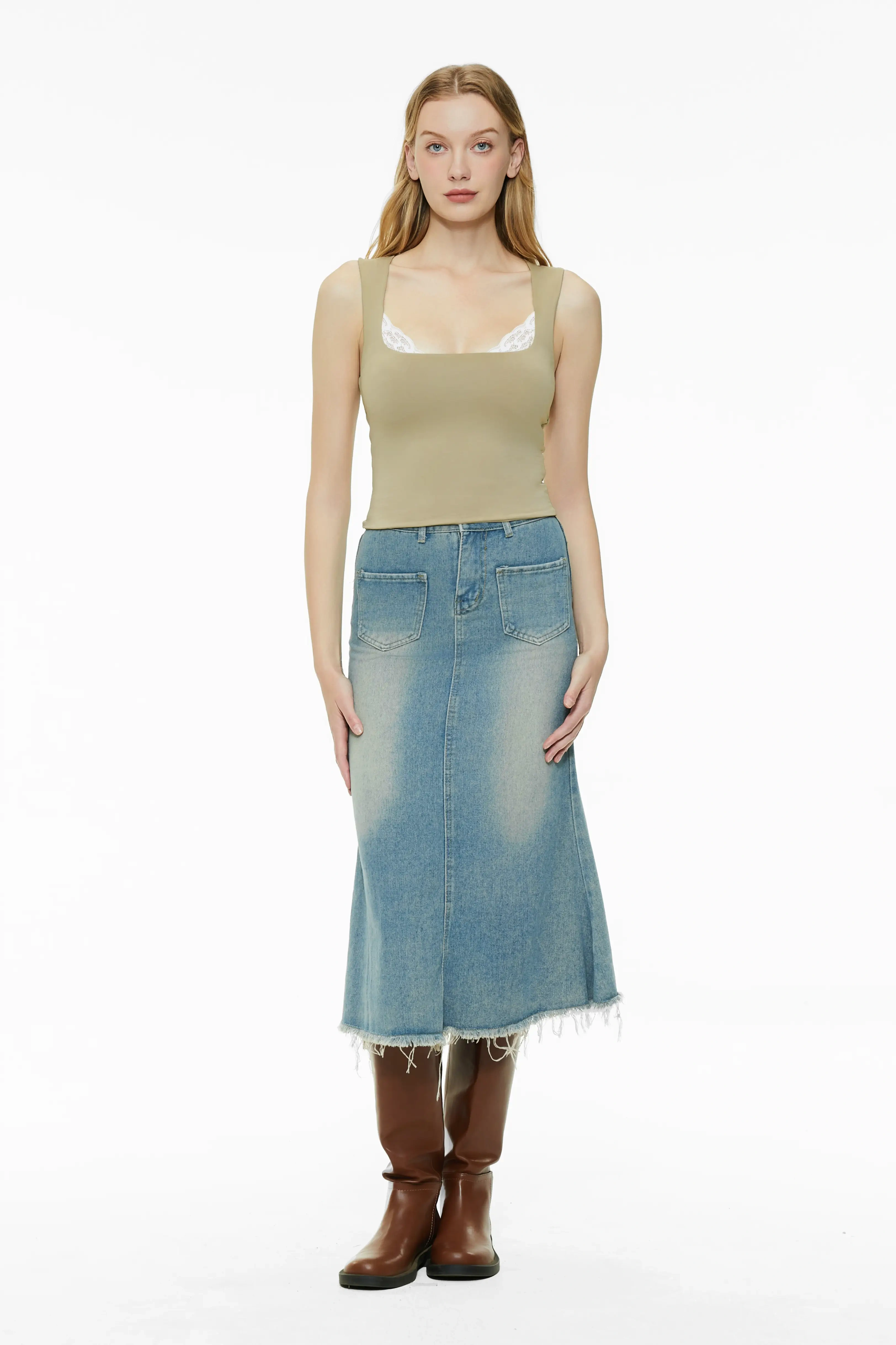 Lace square neck tight vest