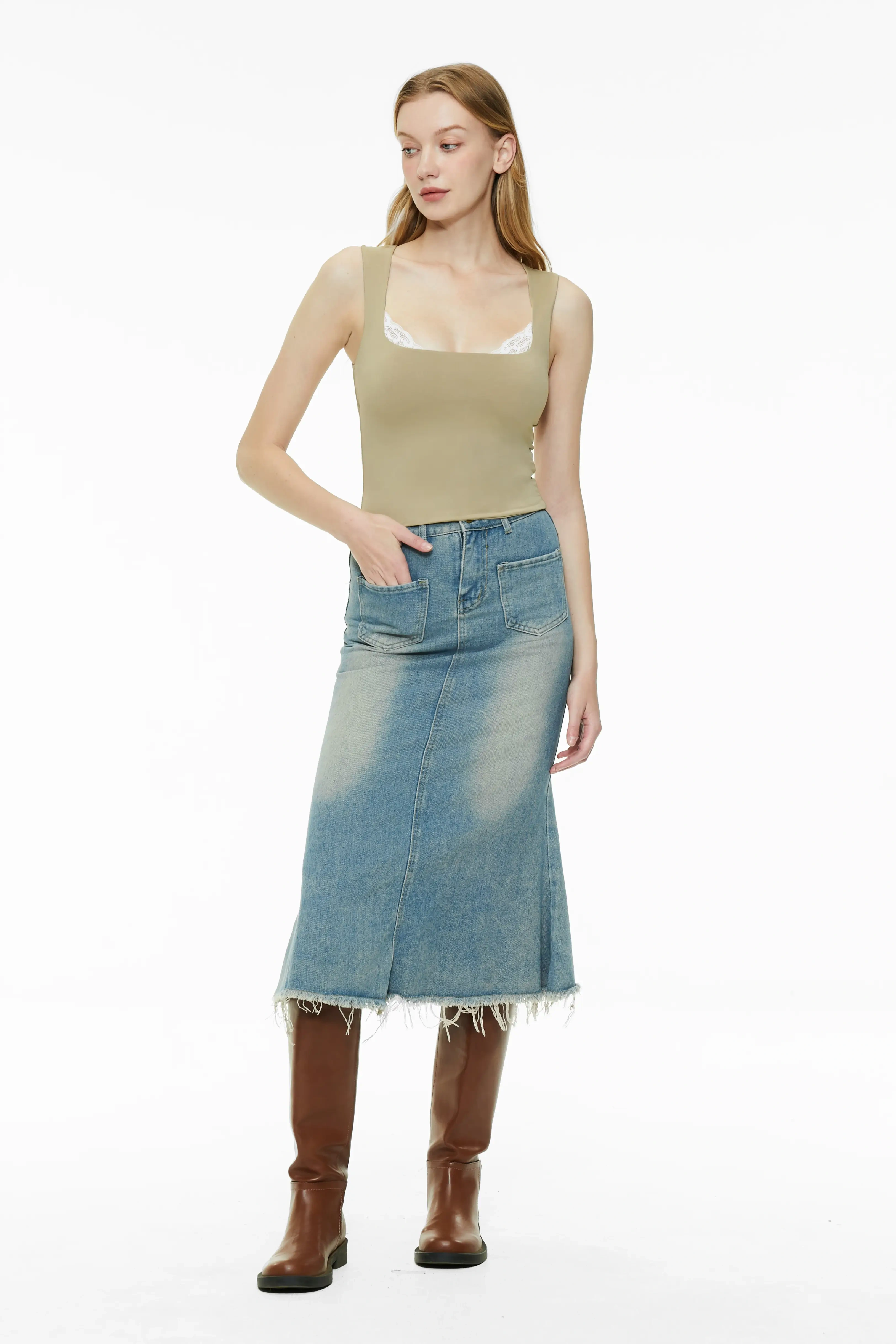 Lace square neck tight vest