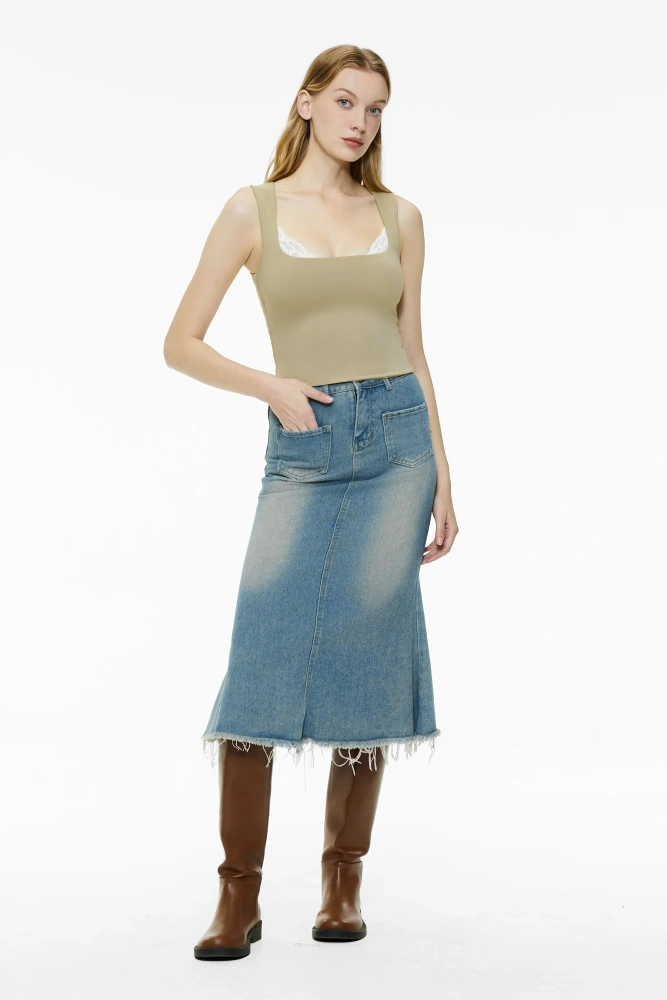 Lace square neck tight vest