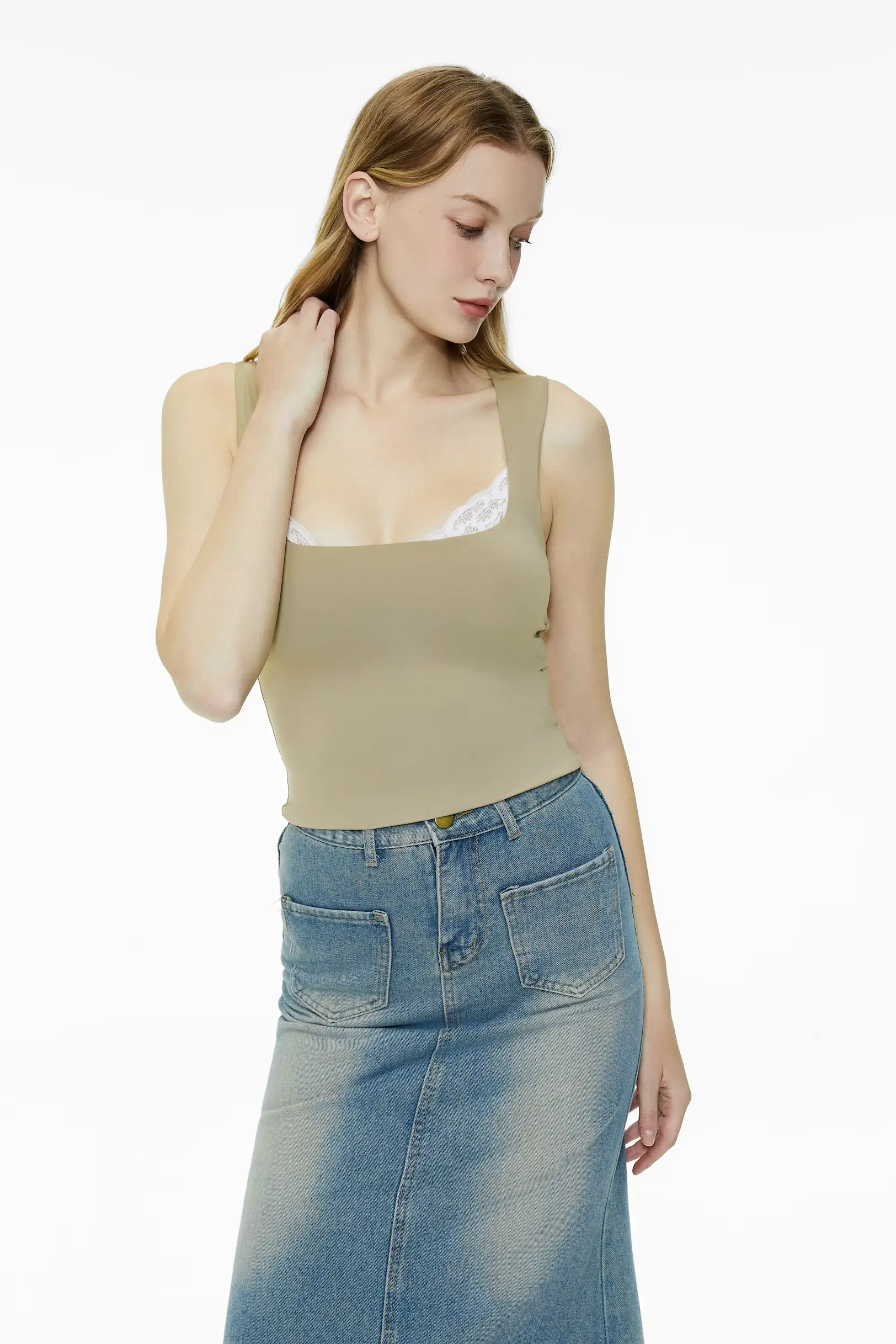 Lace square neck tight vest