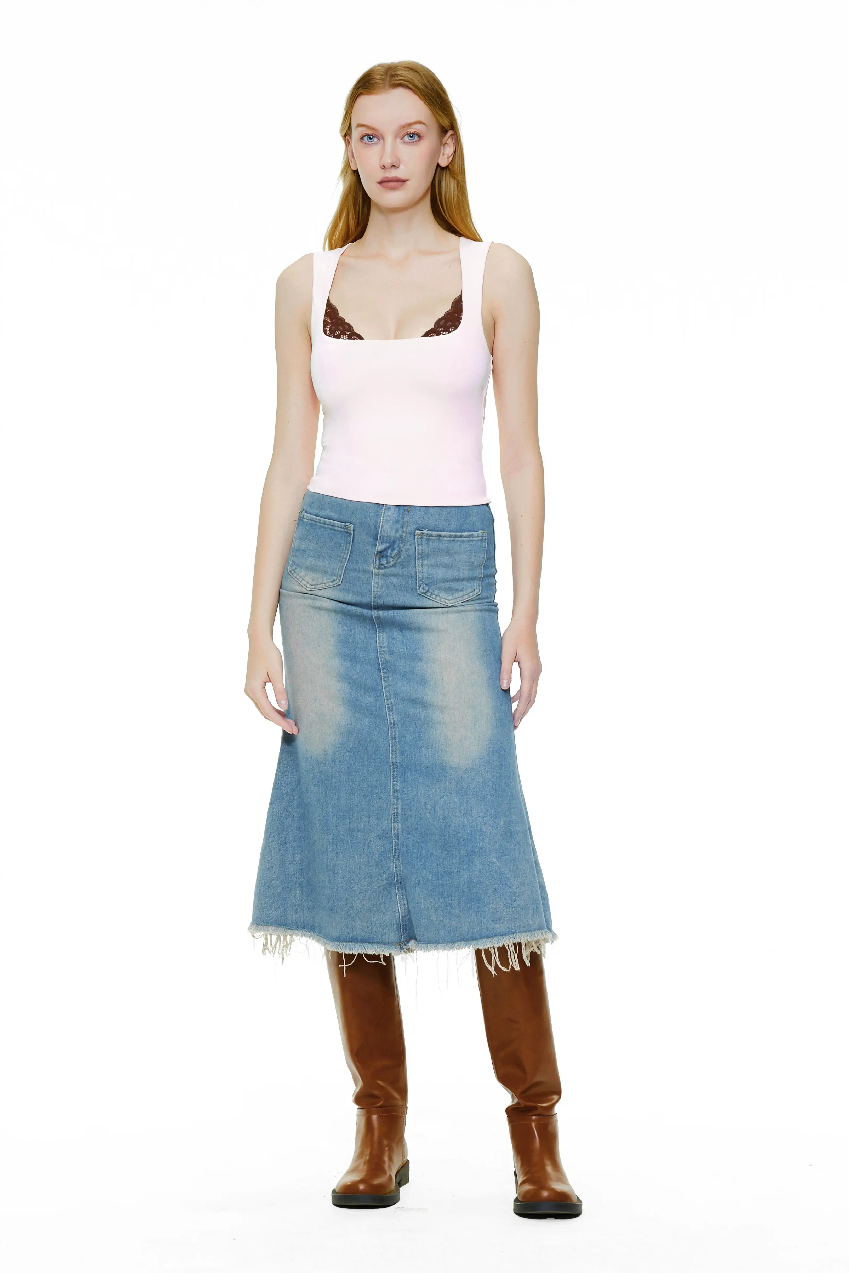 Lace square neck tight vest