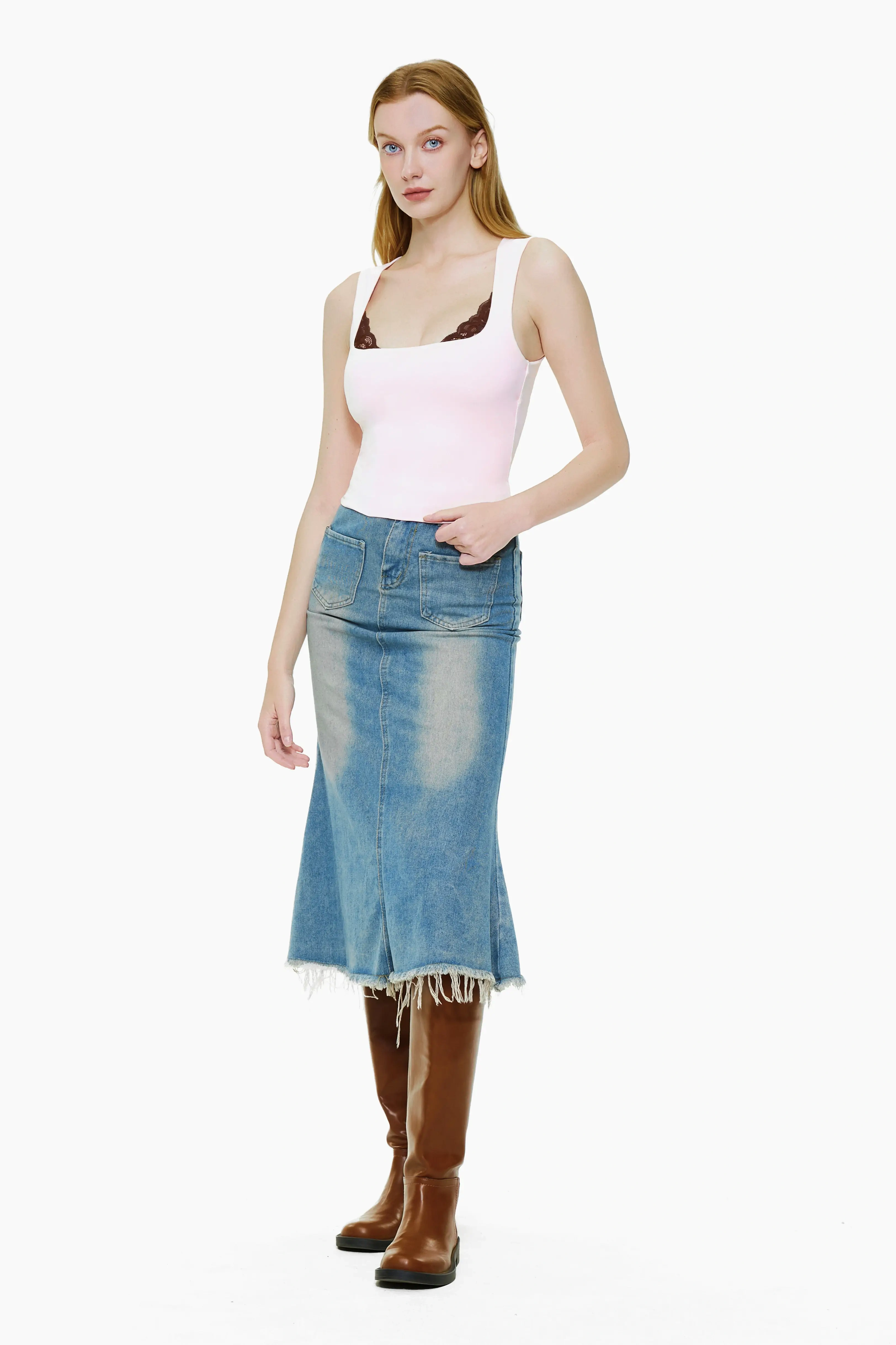 Lace square neck tight vest