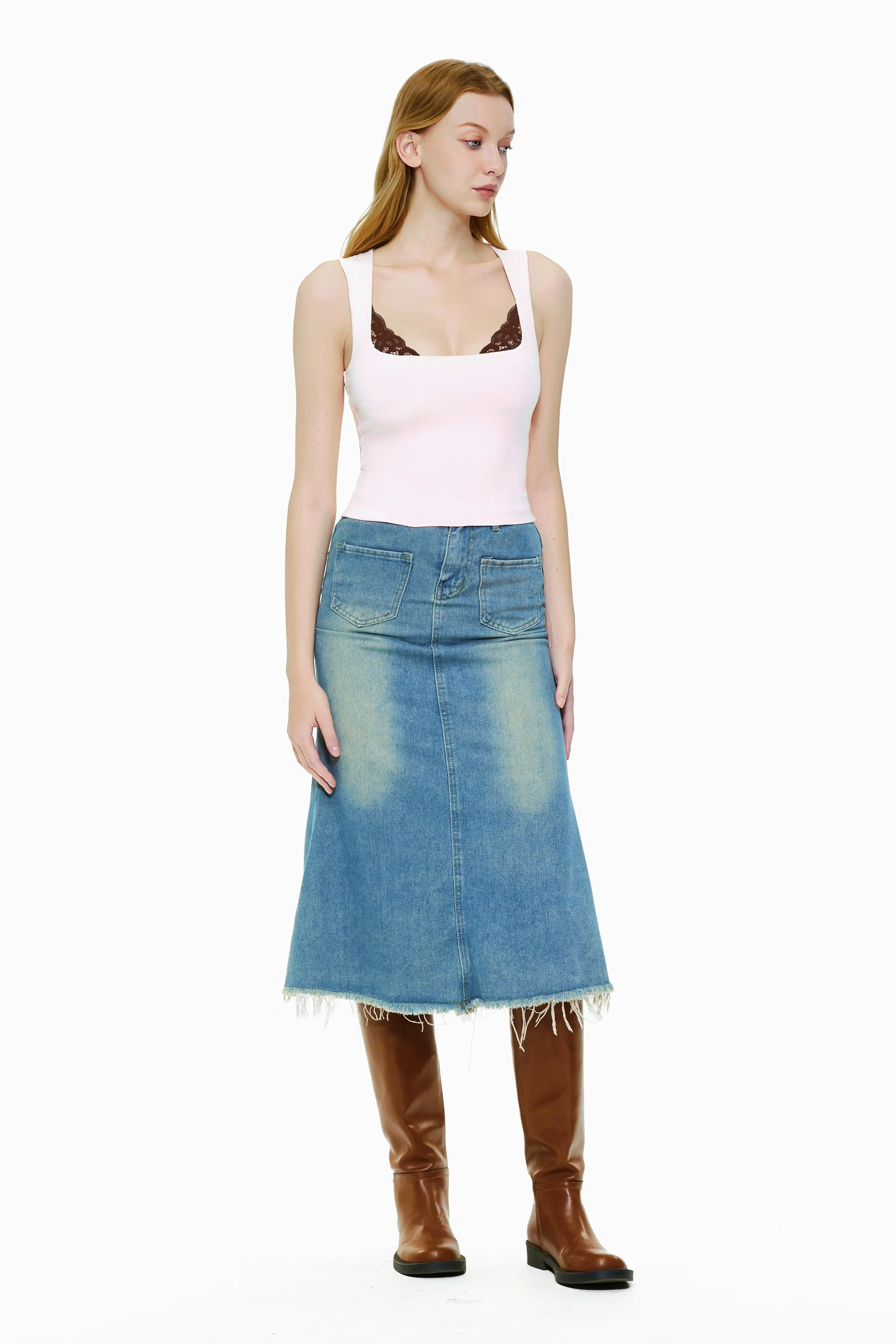 Lace square neck tight vest