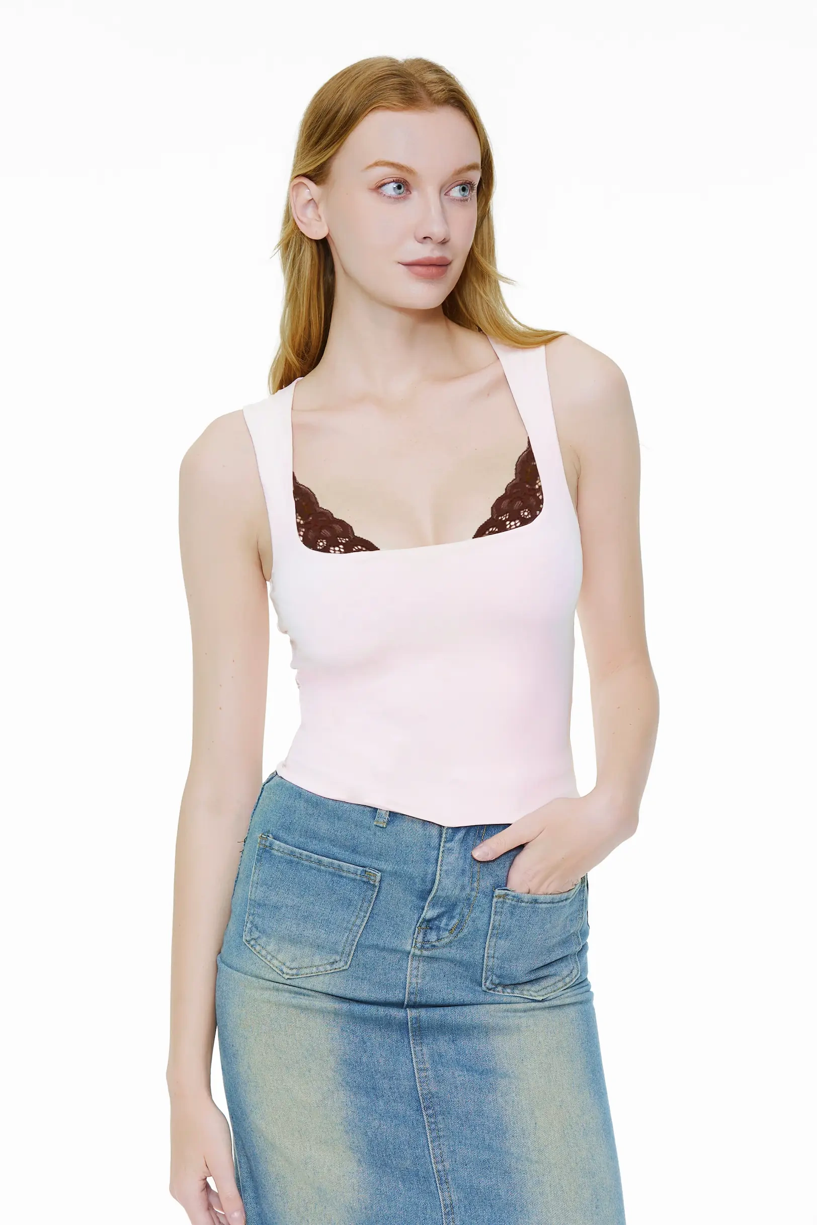 Lace square neck tight vest