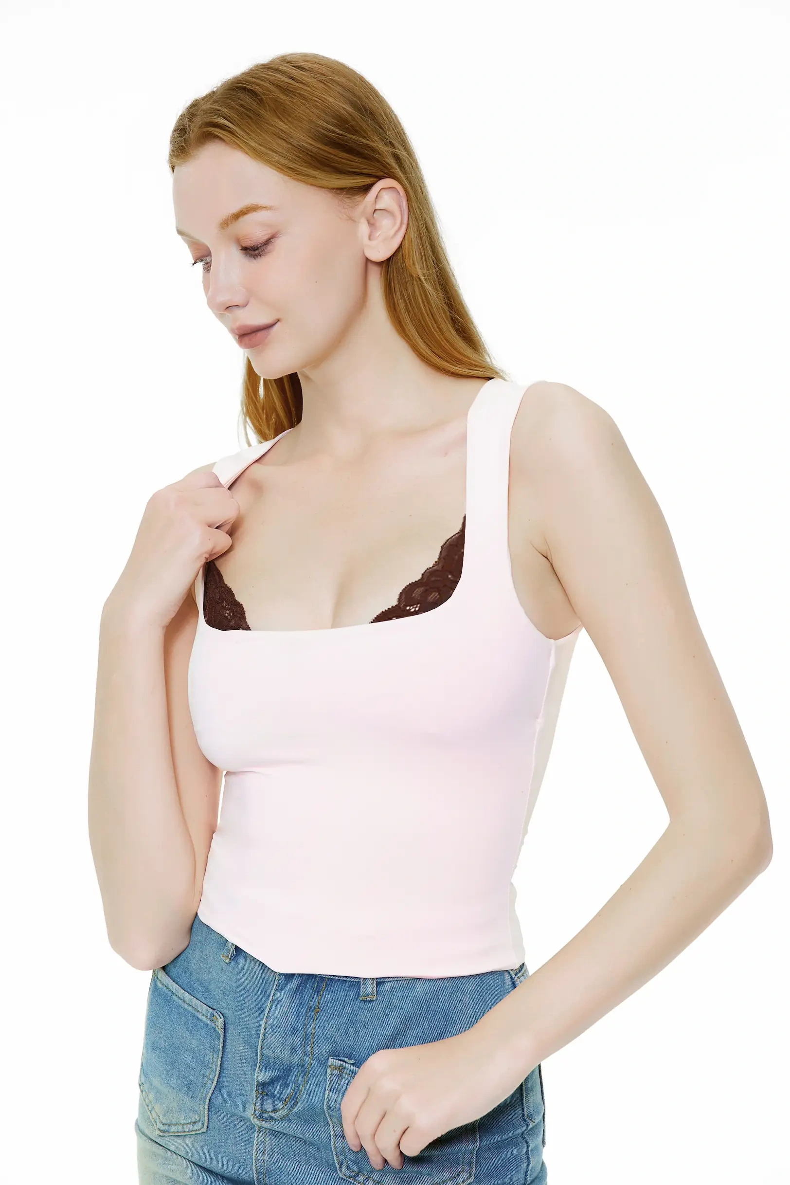 Lace square neck tight vest