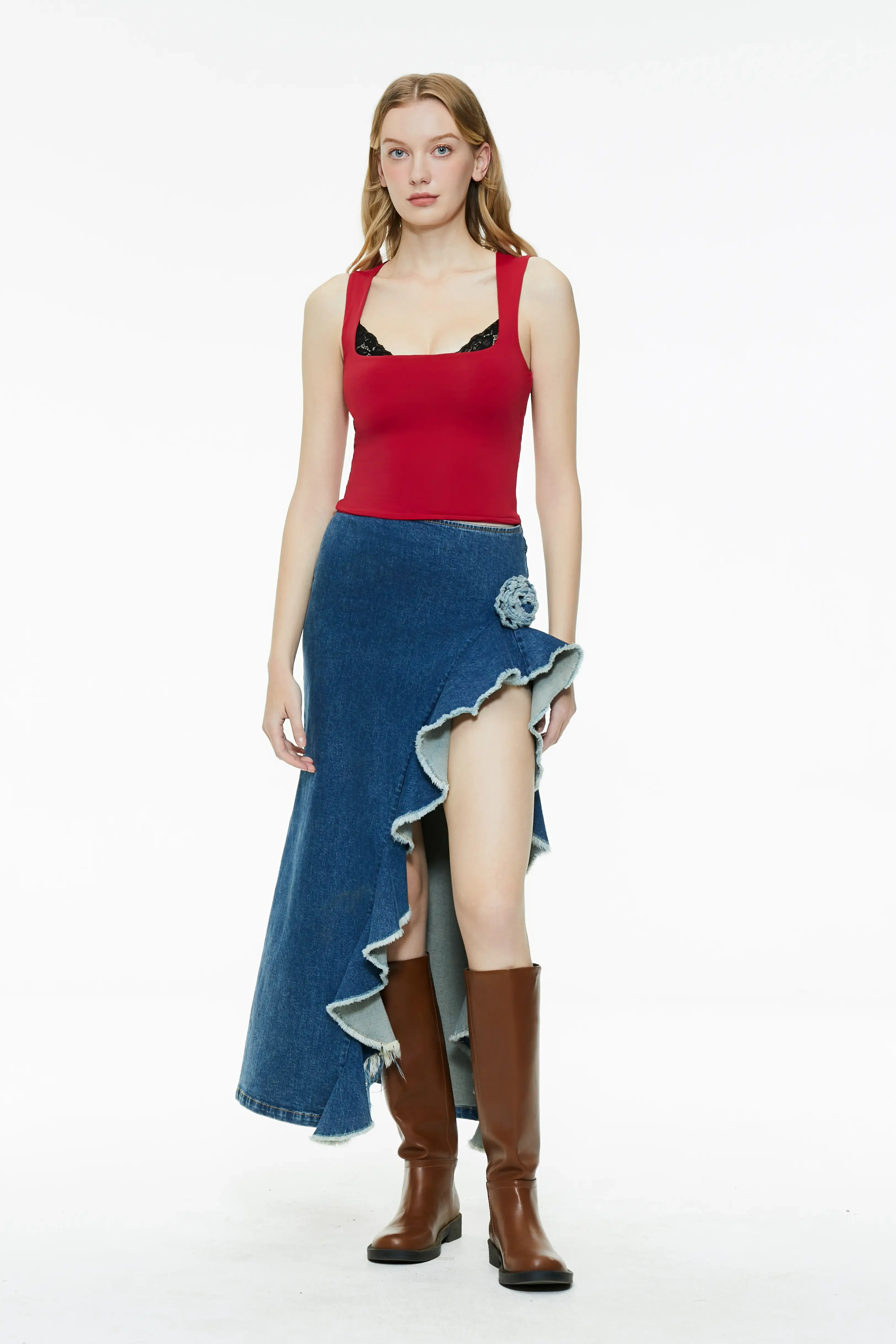 Lace square neck tight vest
