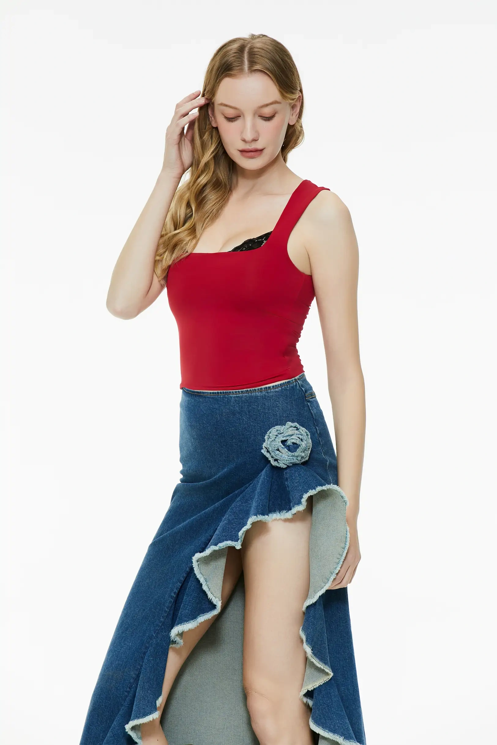 Lace square neck tight vest