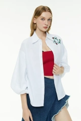 Recycled Cotton Puff Sleeve Polo Shirt with Embroidery
