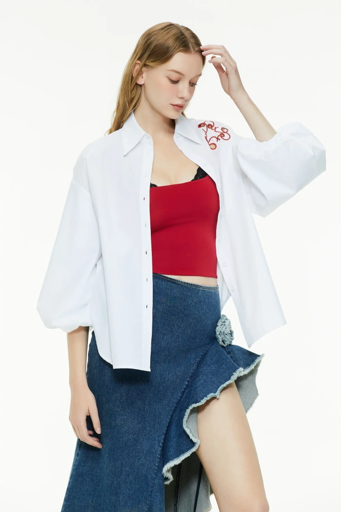 Puff sleeve polo shirt