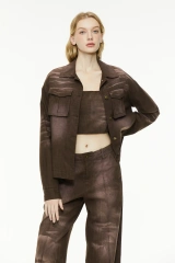 Brown Linen Blend Retro Workwear Shirt Jacket