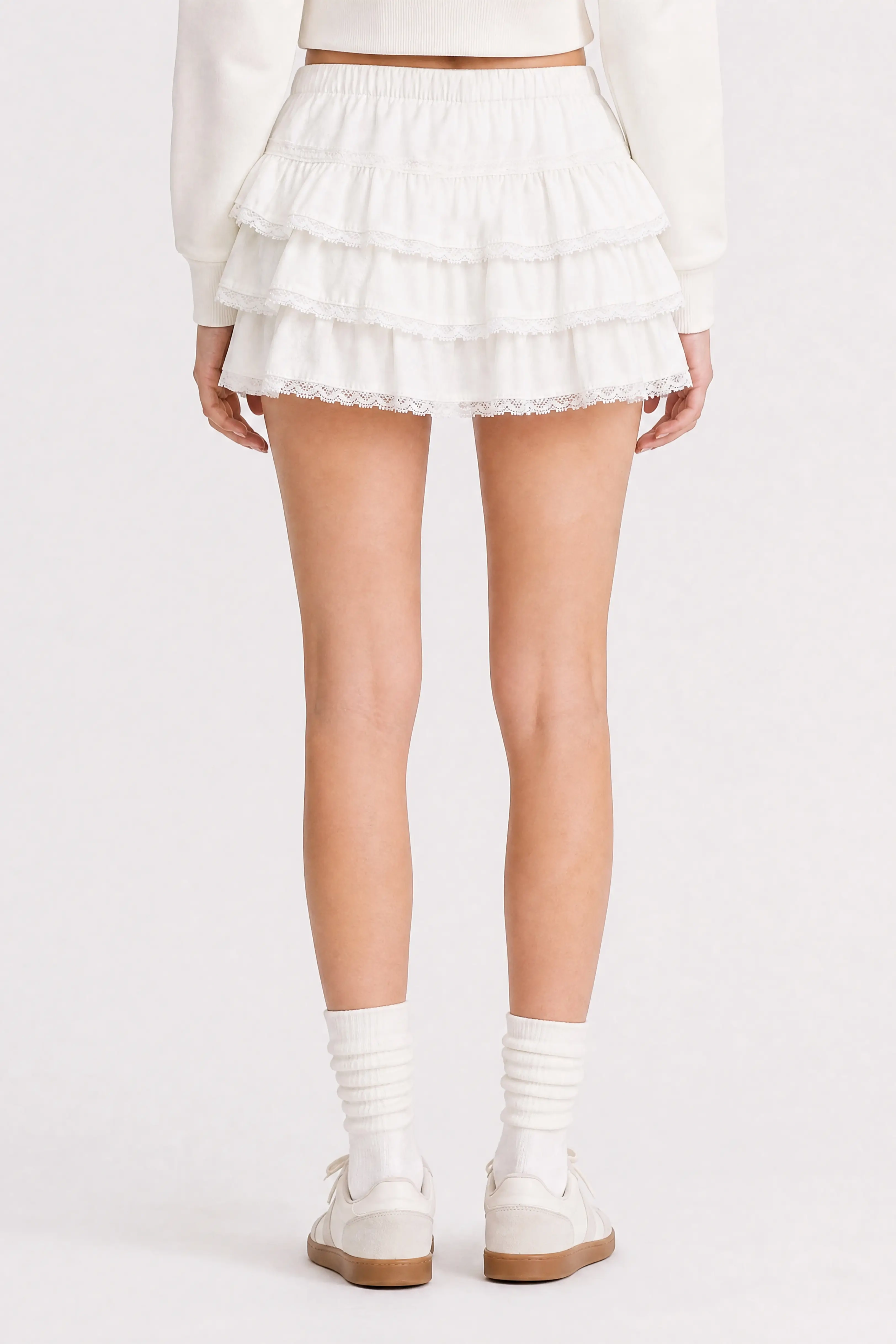 Lace Trim Tiered Ruffle Tennis Skirt