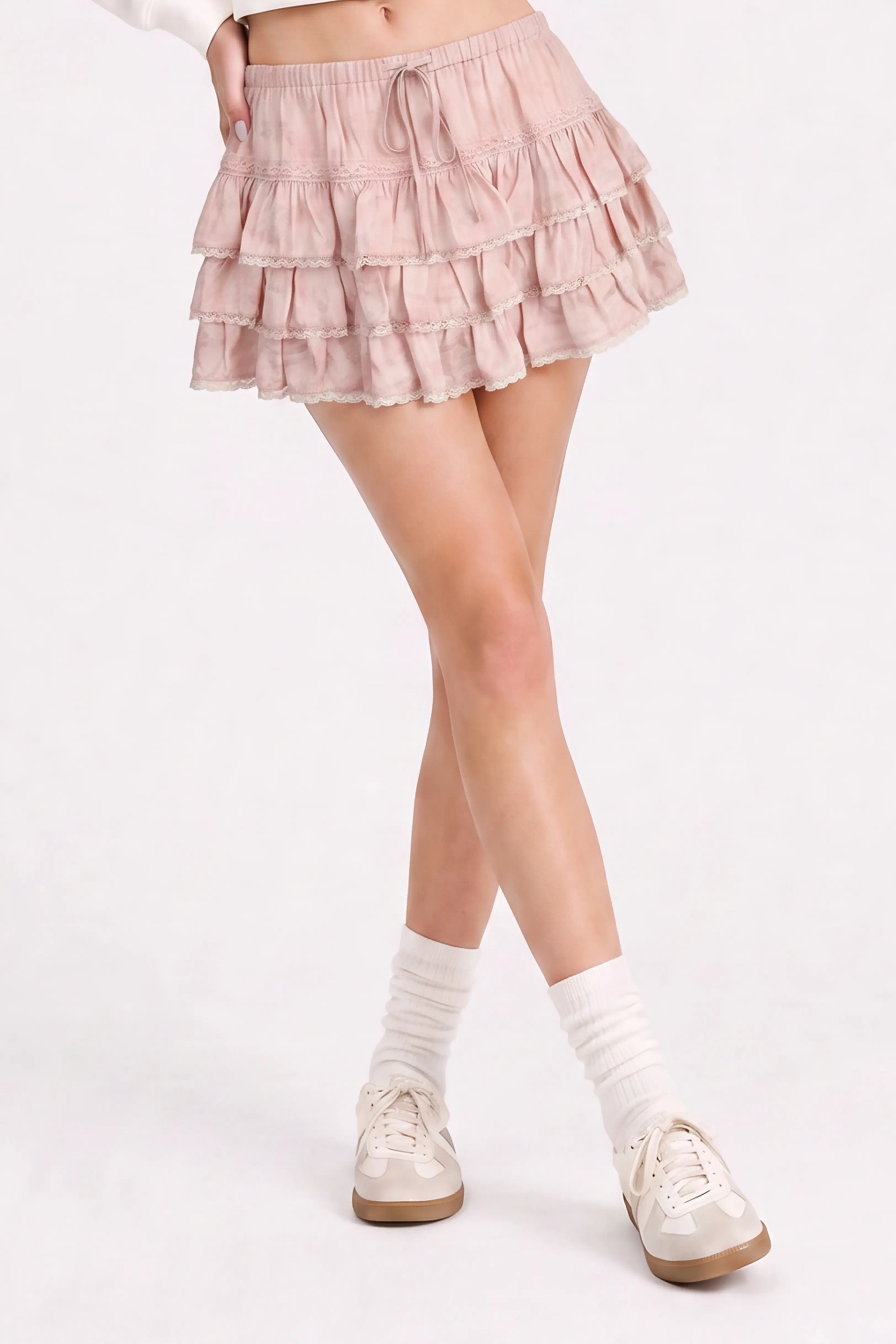 Lace Trim Tiered Ruffle Tennis Skirt