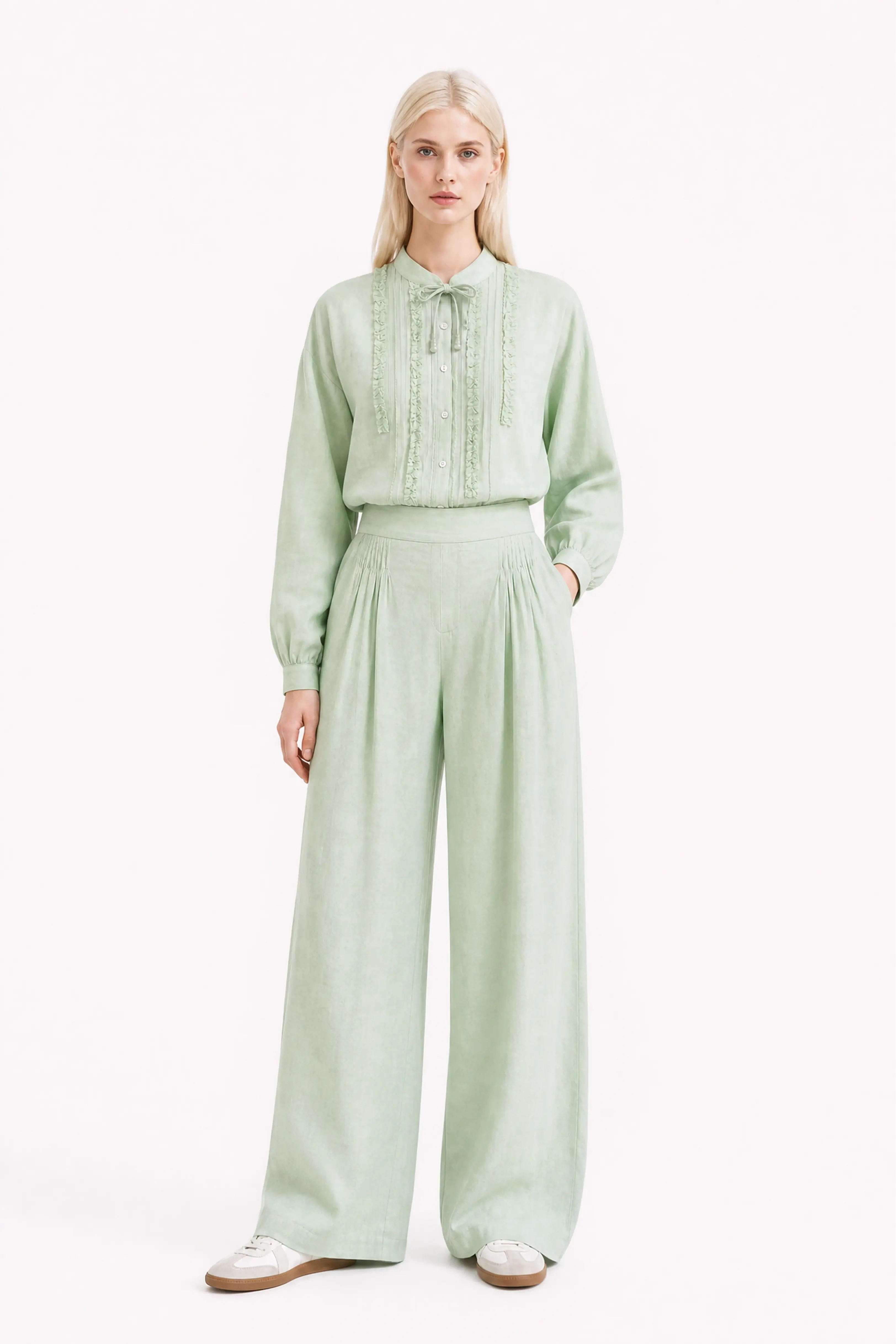 Ruffle Trim Ramie Resort Blouse