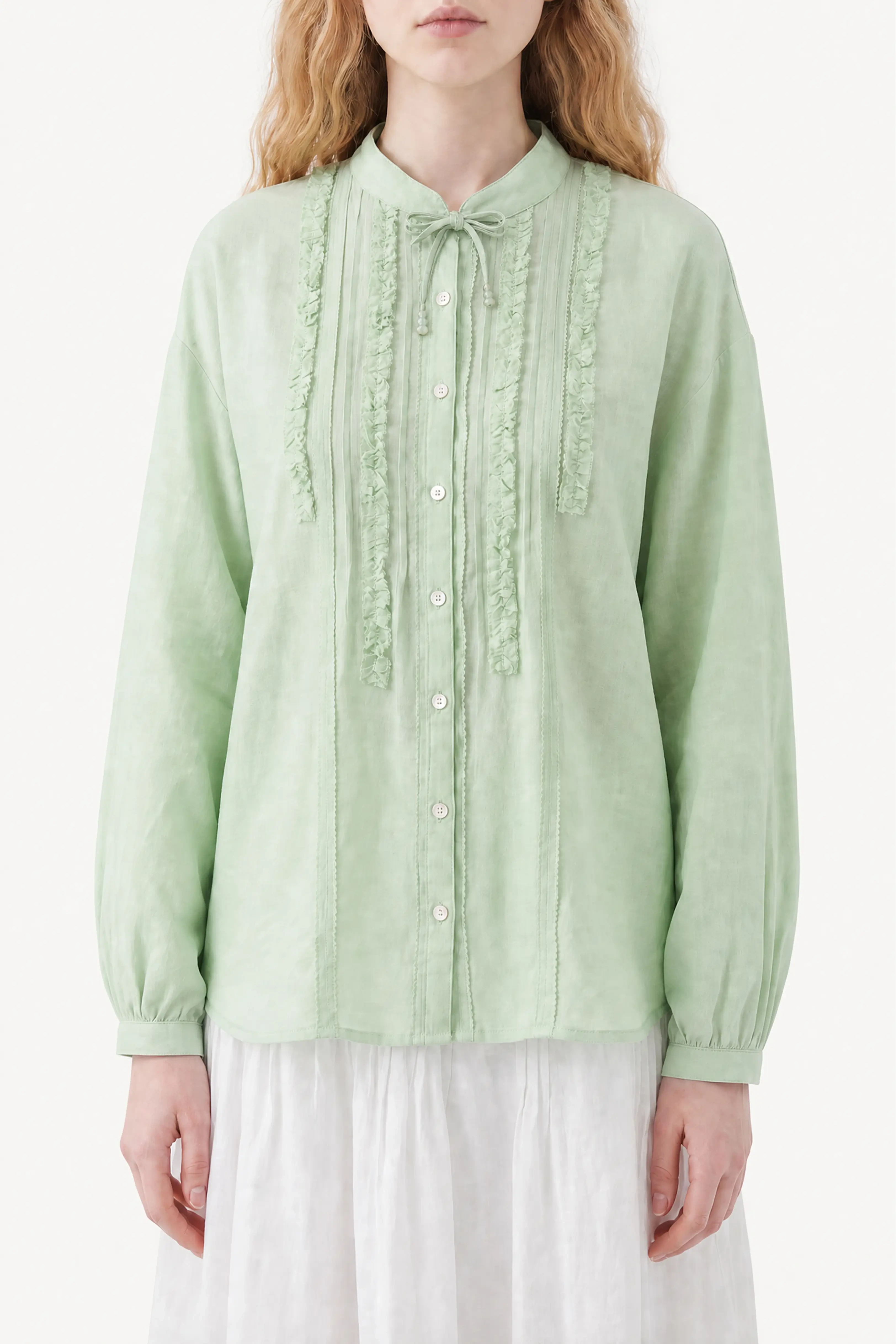 Ruffle Trim Ramie Resort Blouse