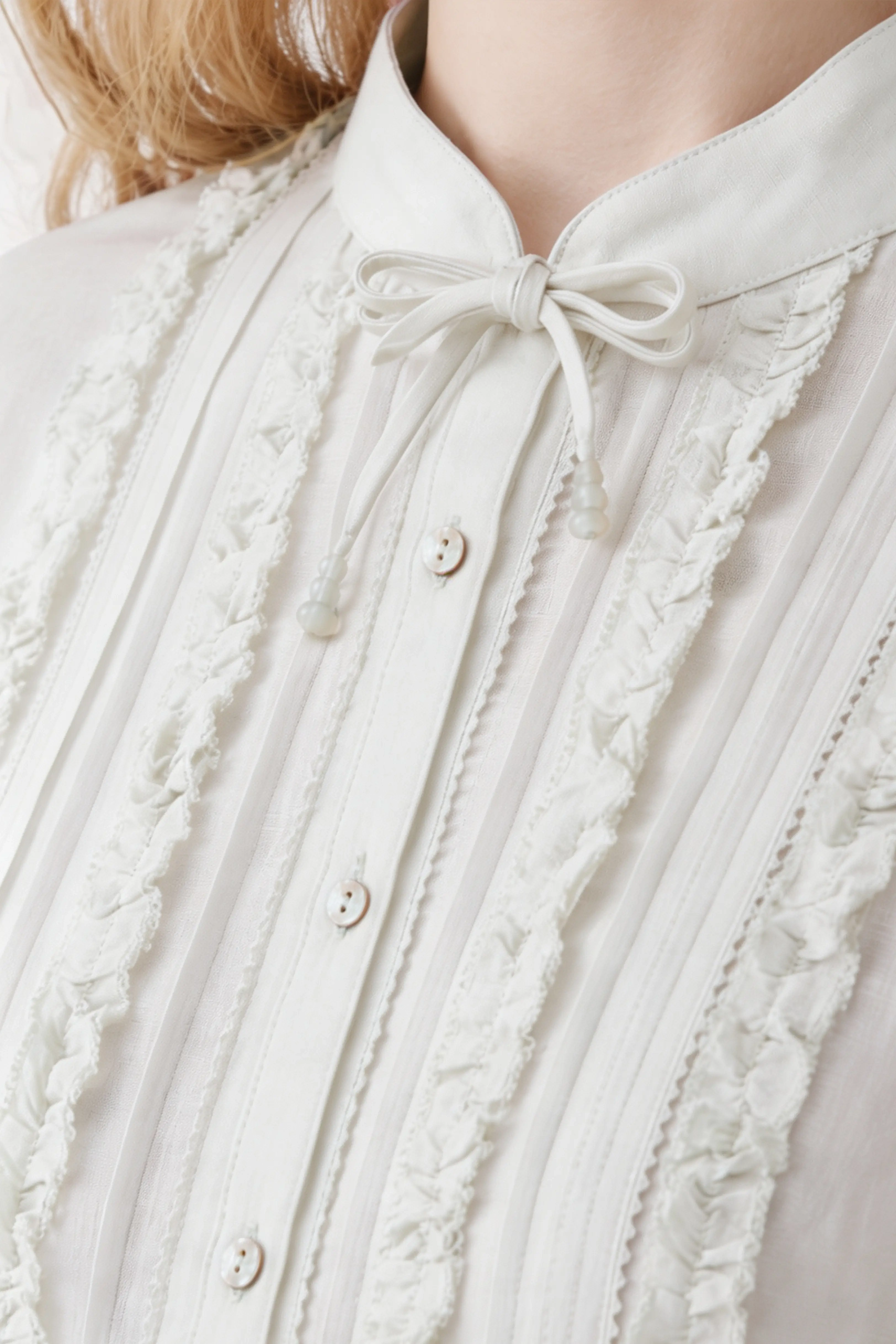 Ruffle Trim Ramie Resort Blouse