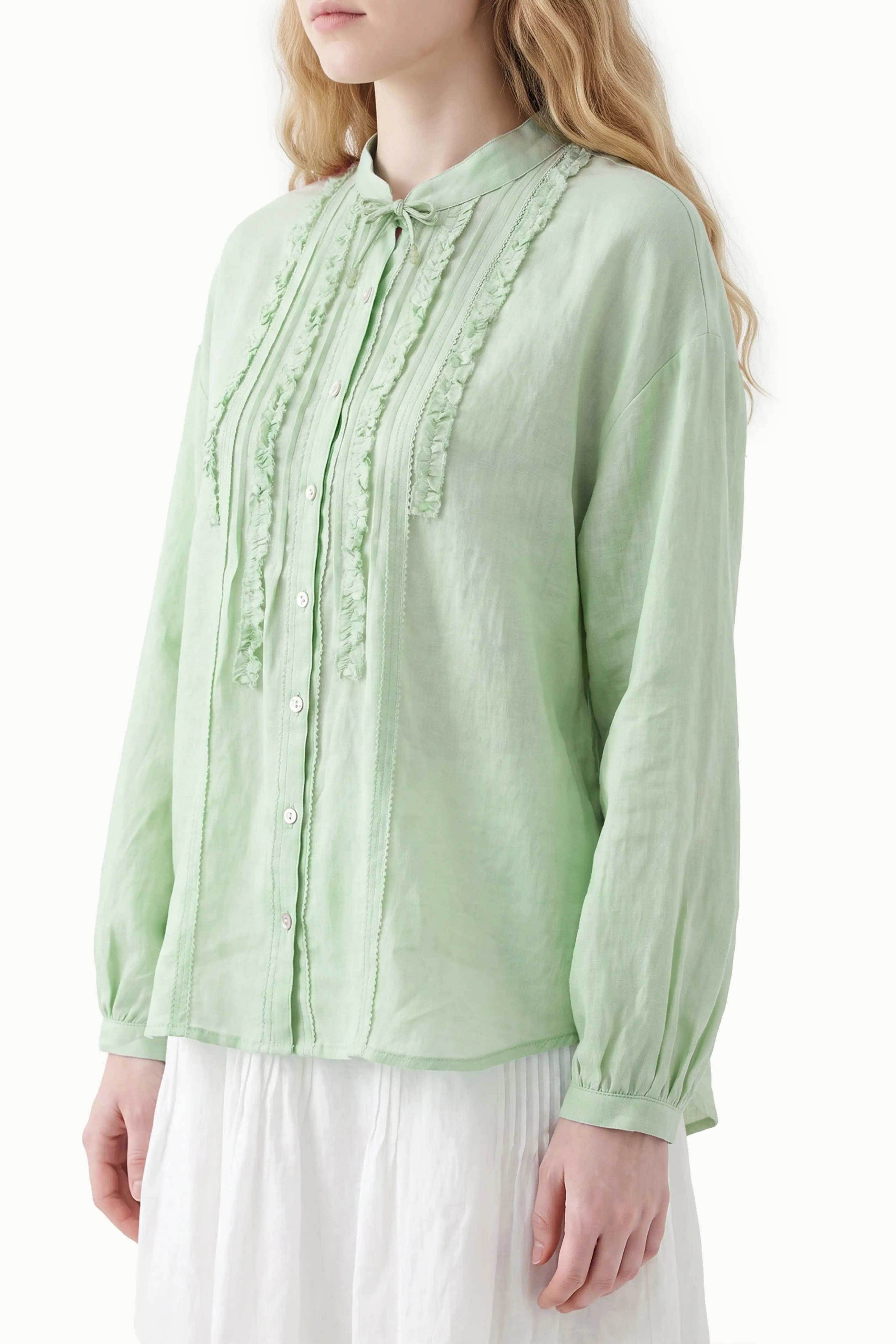Ruffle Trim Ramie Resort Blouse