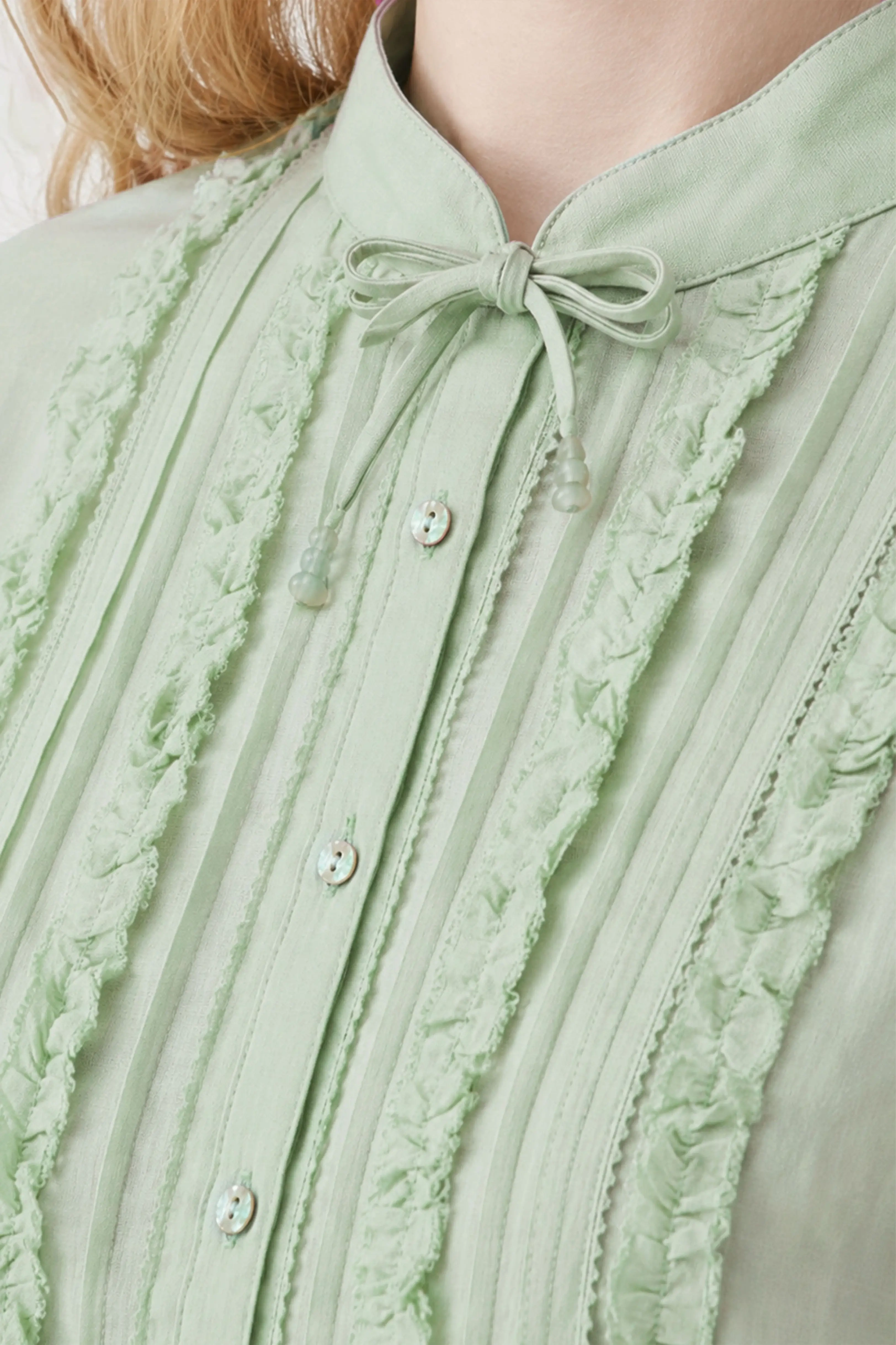 Ruffle Trim Ramie Resort Blouse