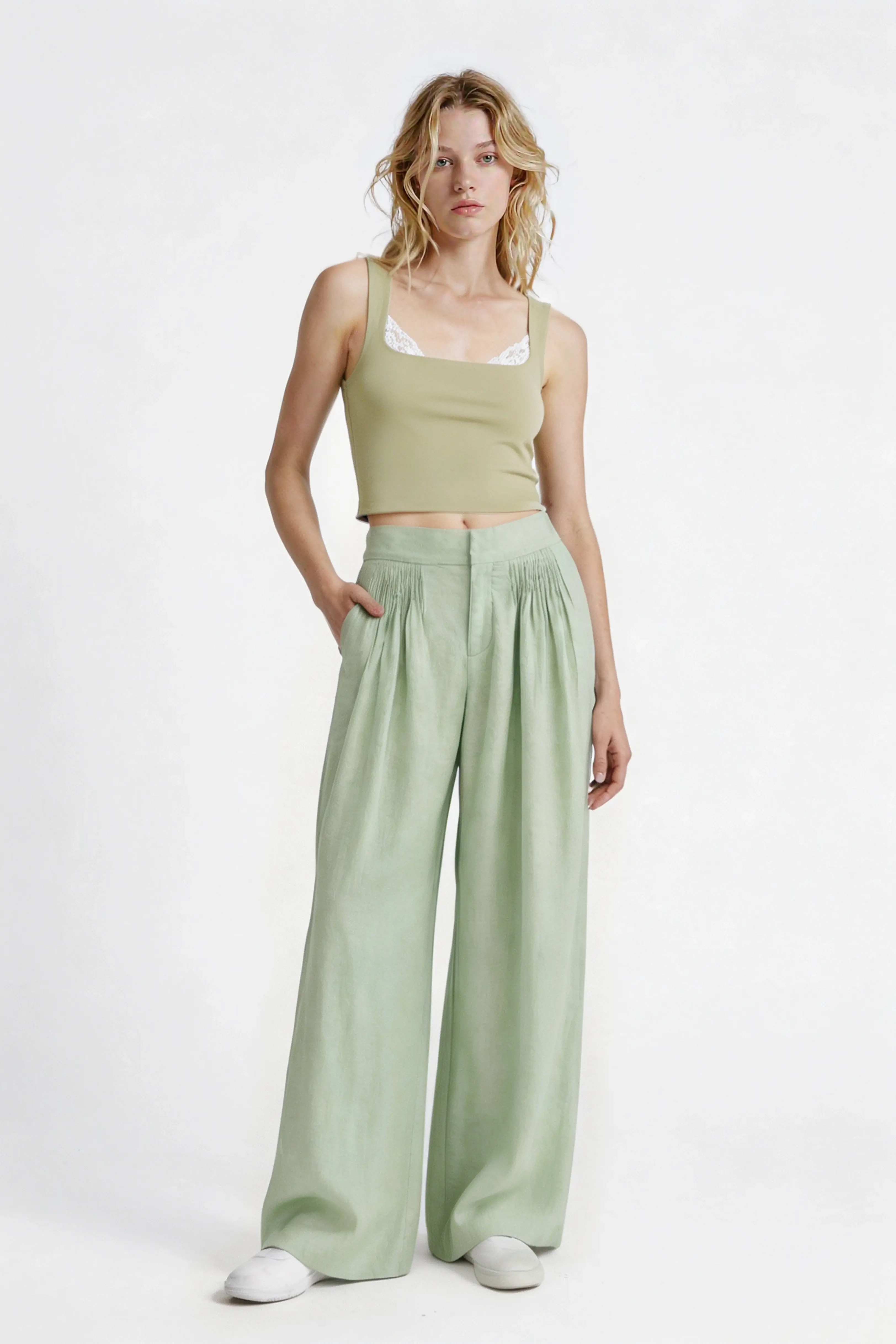 Pleated Wide Leg Pants Resort Trousers