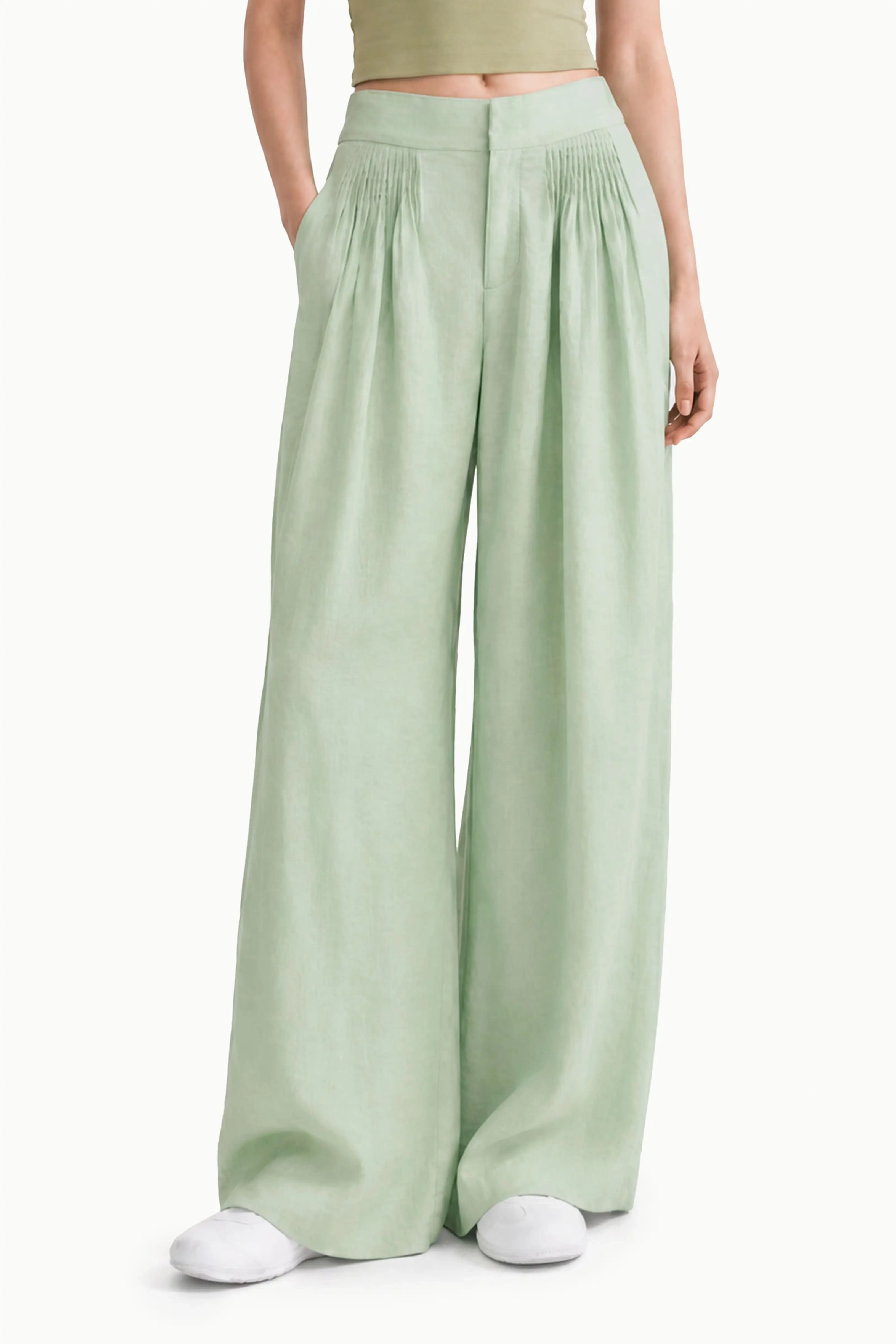 Pleated Wide Leg Pants Resort Trousers