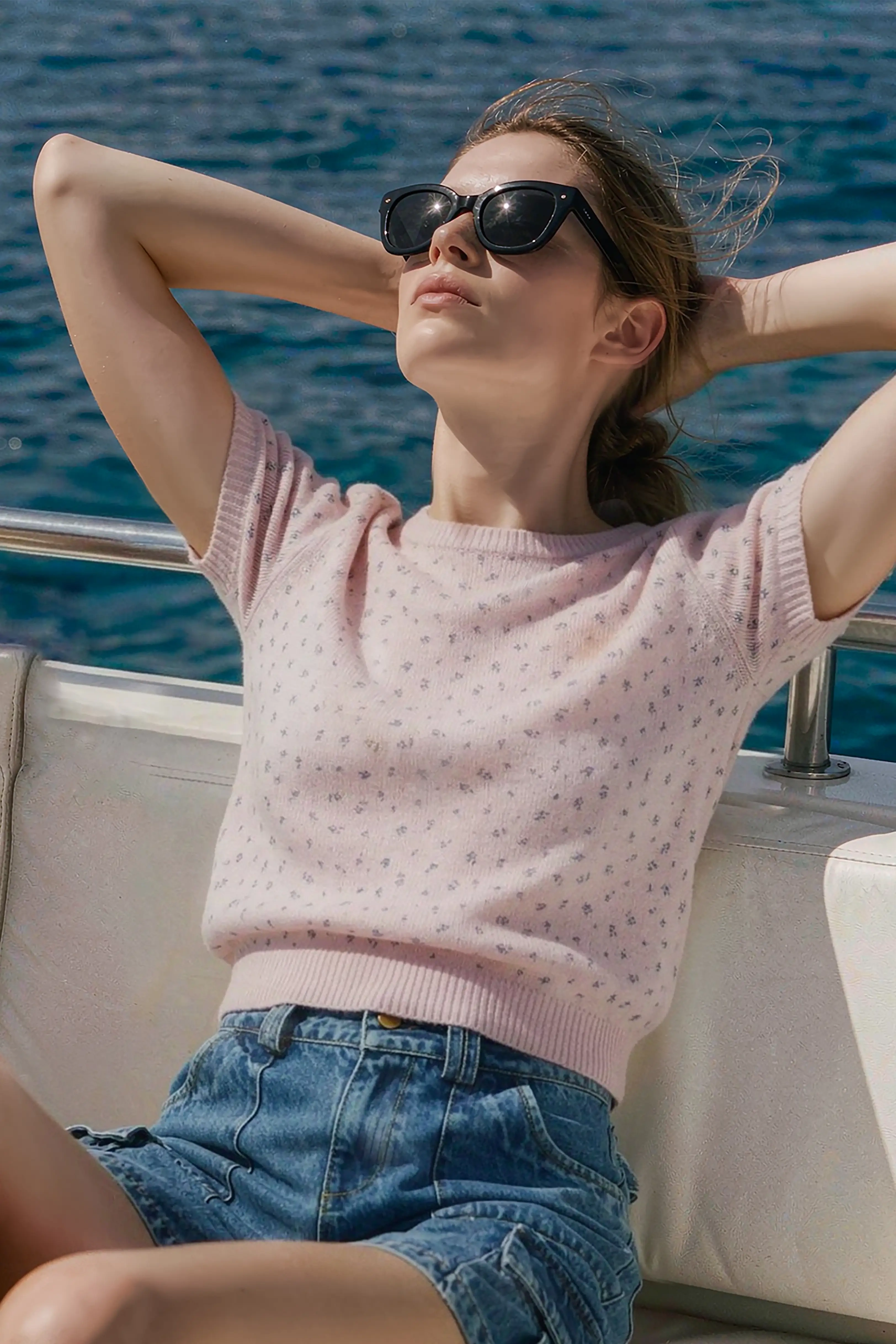 Blossom Pink Ditsy Floral Short Sleeve Knit Top