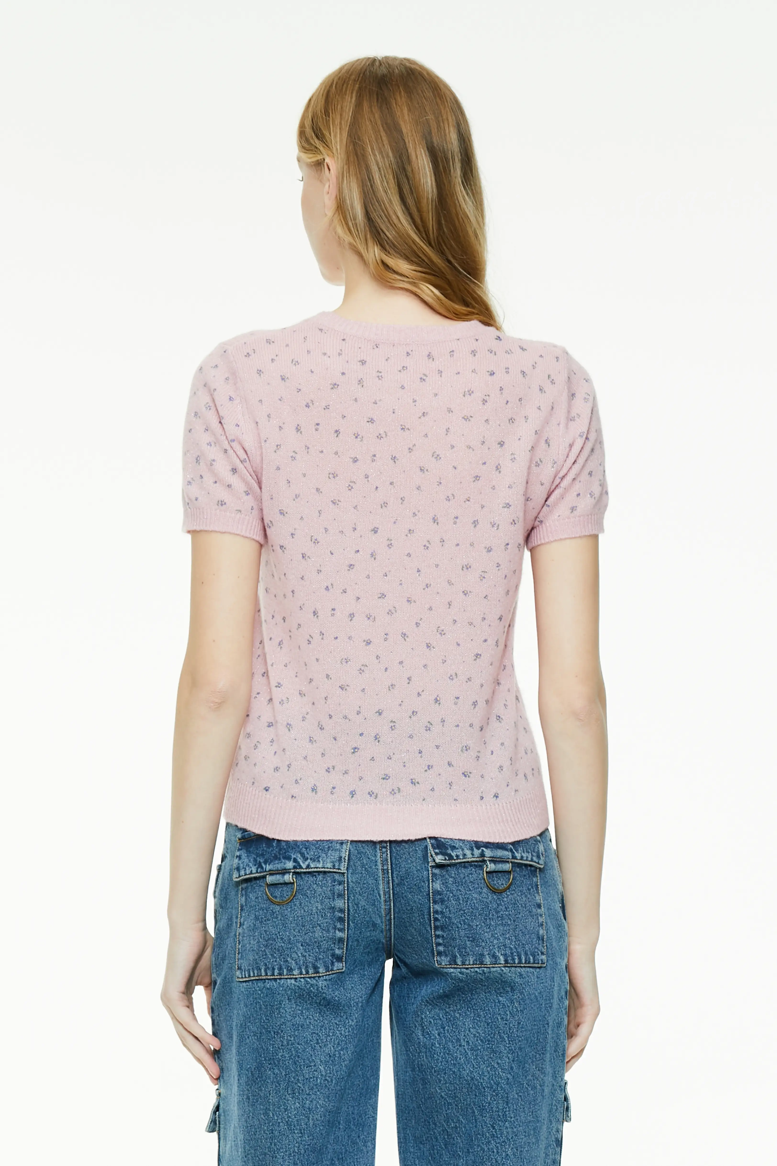 Blossom Pink Ditsy Floral Short Sleeve Knit Top