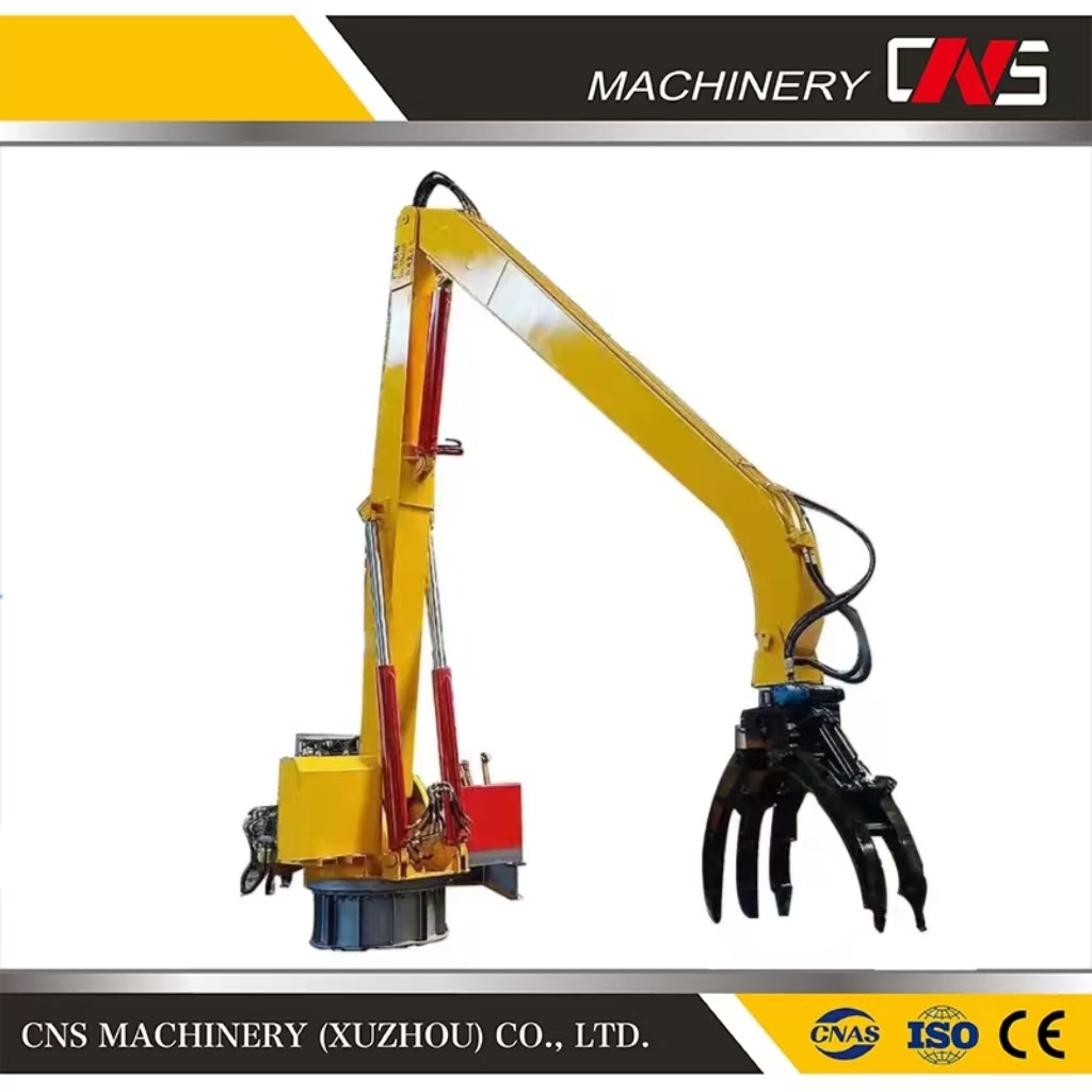 China Factory Truck Extend Hydraulic Boom Fixed Static Stationary Metal Scrap Wood Forest Log Grabber Grapple Crane