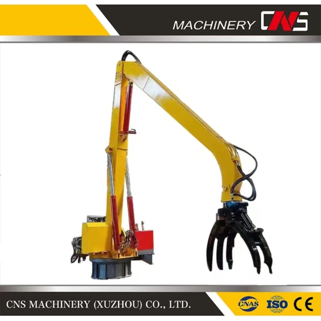 China Factory Truck Extend Hydraulic Boom Fixed Static Stationary Metal Scrap Wood Forest Log Grabber Grapple Crane