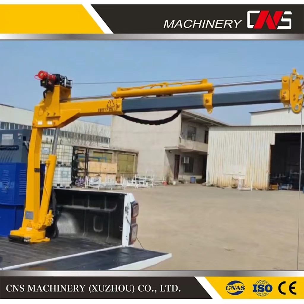 High Quality 1 Ton Hydraulic Pick up Truck Side Telescopic Boom Pickup Crane with Derricking Jibs Remote Control