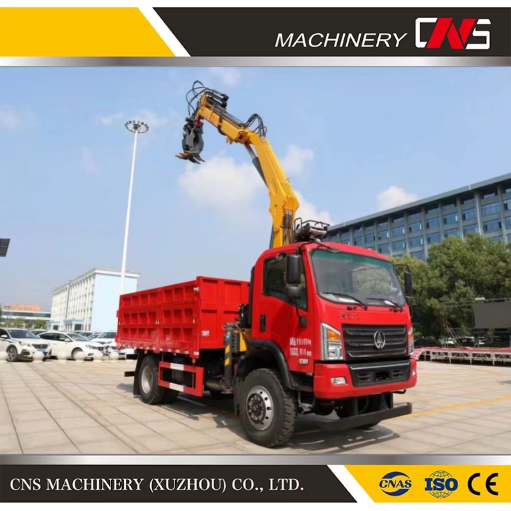 Multi Functional and Efficient Hydraulic Folding Arm 5 Ton Crane with Wood Grapple for Delivering Timber