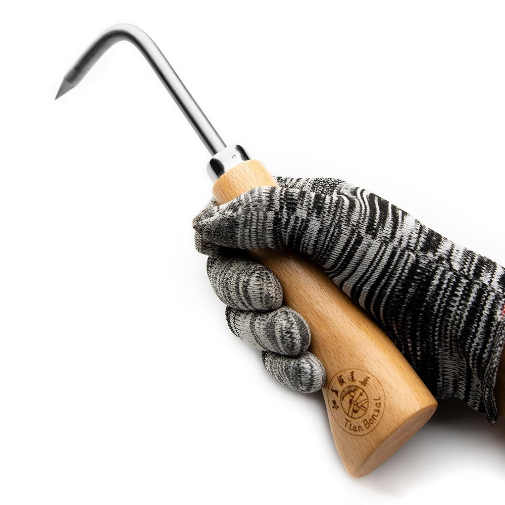 Bonsai tools hook 23 cm (9") wooden handle stainless steel hook robust very firm and durable made by Tian Bonsai