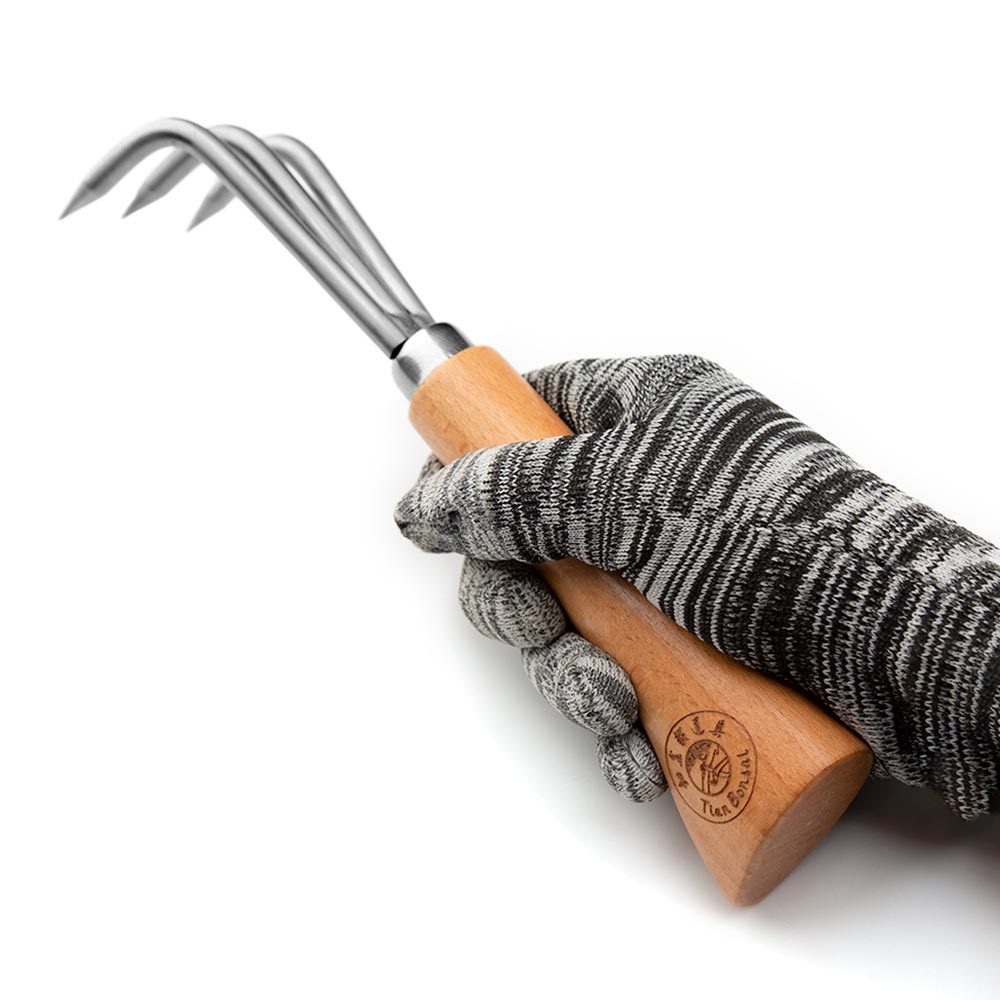 Bonsai tools hook 23 cm (9") wooden handle stainless steel hook robust very firm and durable made by Tian Bonsai