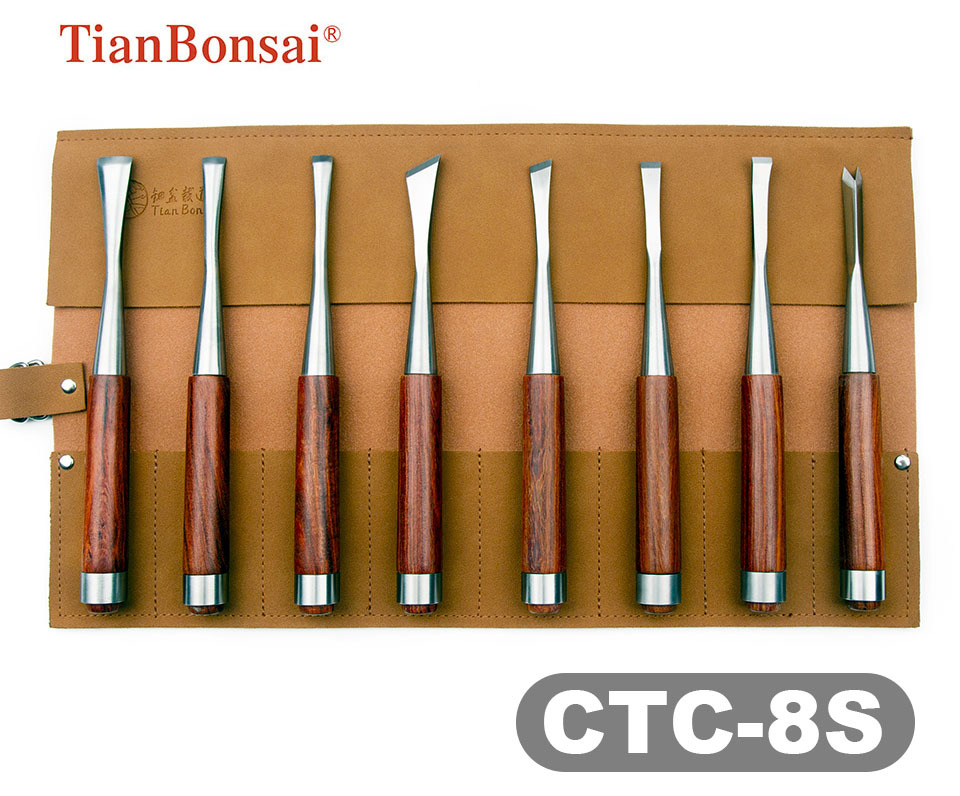 Bonsai Carving Knife 8-PCS Set Bonsai tool Set CTC-8S （Stainless Steel End Ring）