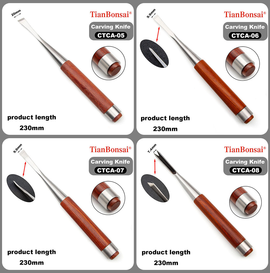 Bonsai Carving Knife 8-PCS Set Bonsai tool Set CTC-8S （Stainless Steel End Ring）