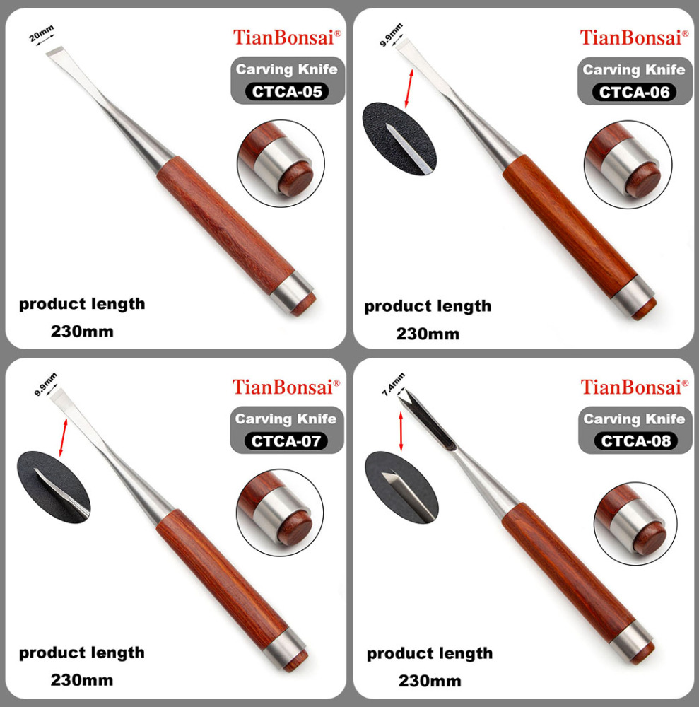 Bonsai Carving Knife 8-PCS Set Bonsai tool Set CTC-8S （Stainless Steel End Ring）