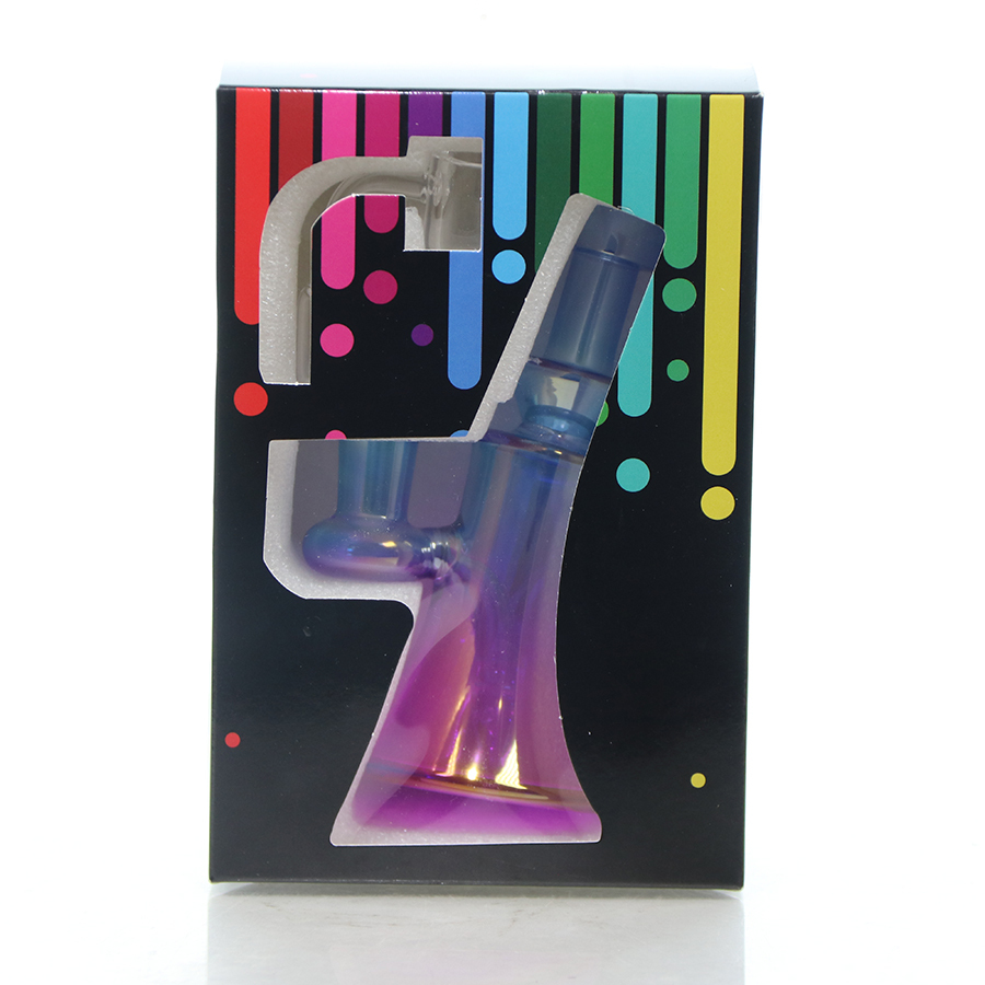 6 inch Glass Dab Rig with 14mm Quartz Banger, Electroplated Painting, Rainbow Color.