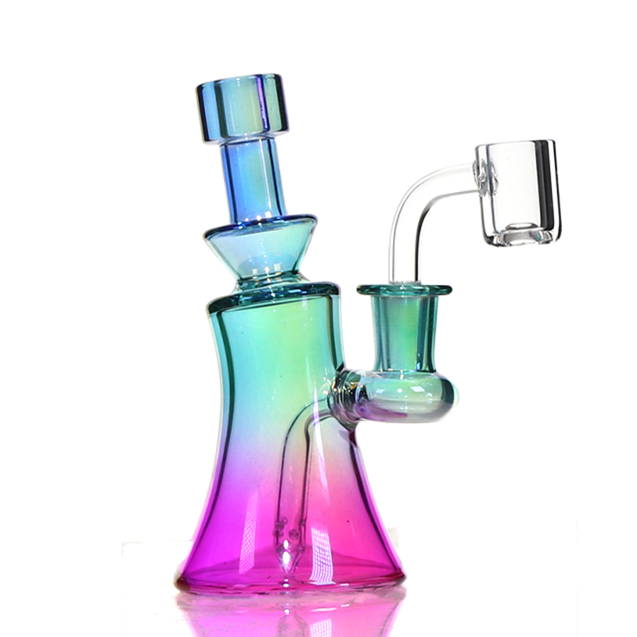 6 inch Glass Dab Rig with 14mm Quartz Banger, Electroplated Painting, Rainbow Color.