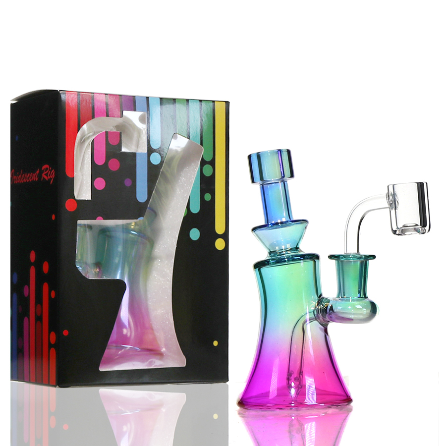 6 inch Glass Dab Rig with 14mm Quartz Banger, Electroplated Painting, Rainbow Color.