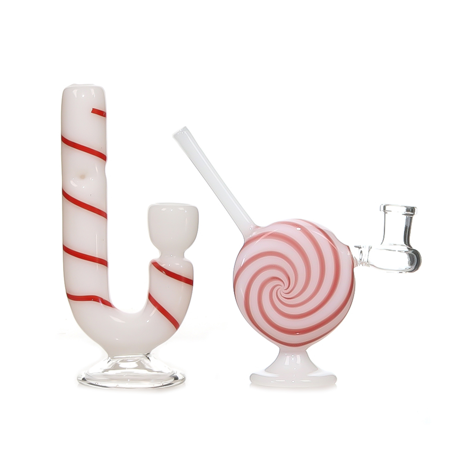 Candy Cane J Glass Bong , Holly Pop Glass Dab Rig