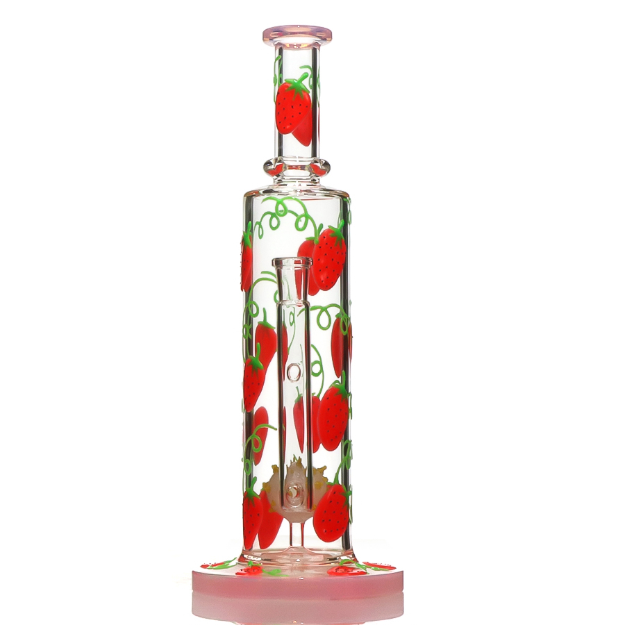 3D Painted Strawberry Stright Bong with Ball Perc，Hand Painted Bong