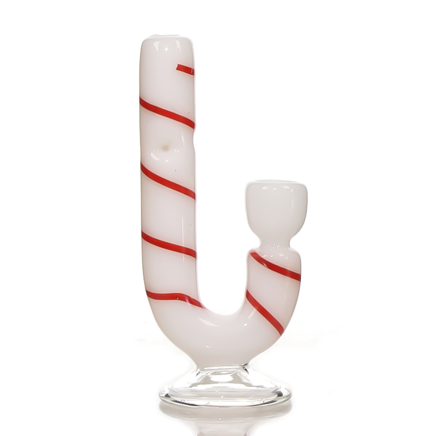 Candy Cane J Glass Bong , Holly Pop Glass Dab Rig