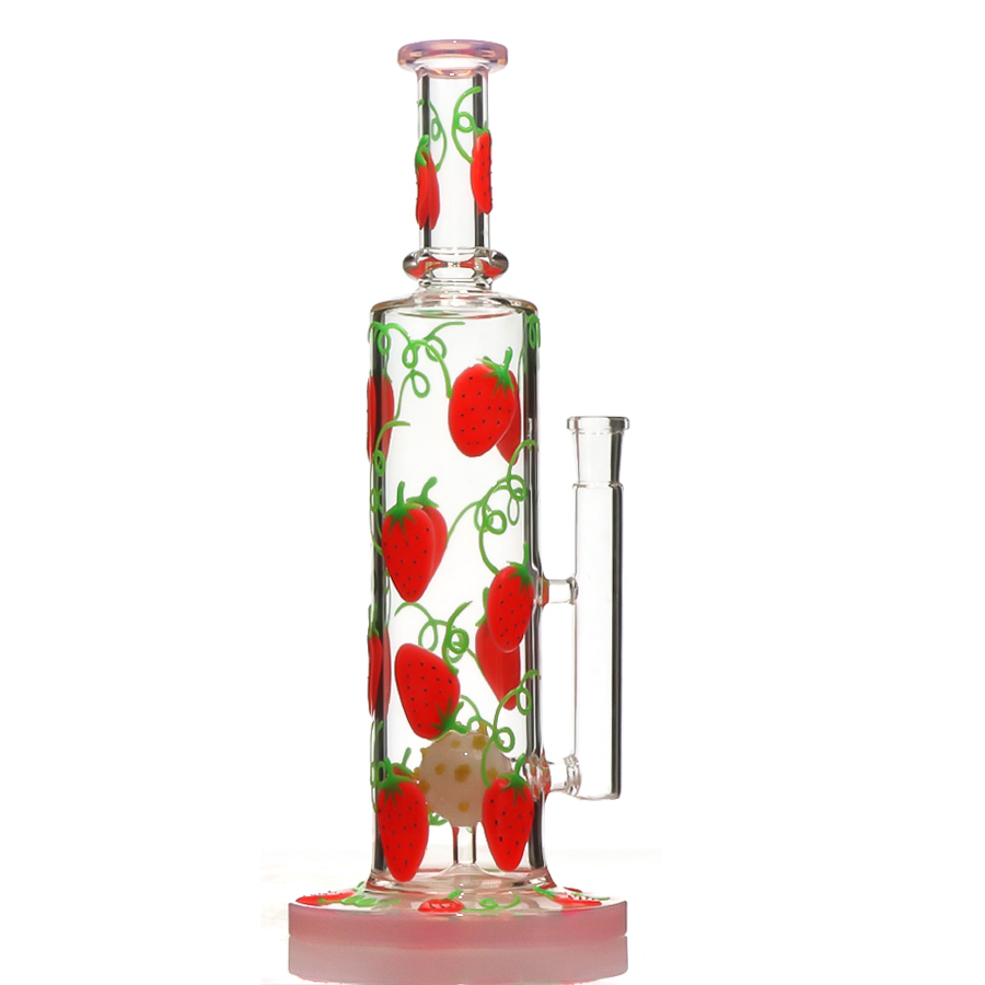 3D Painted Strawberry Stright Bong with Ball Perc，Hand Painted Bong