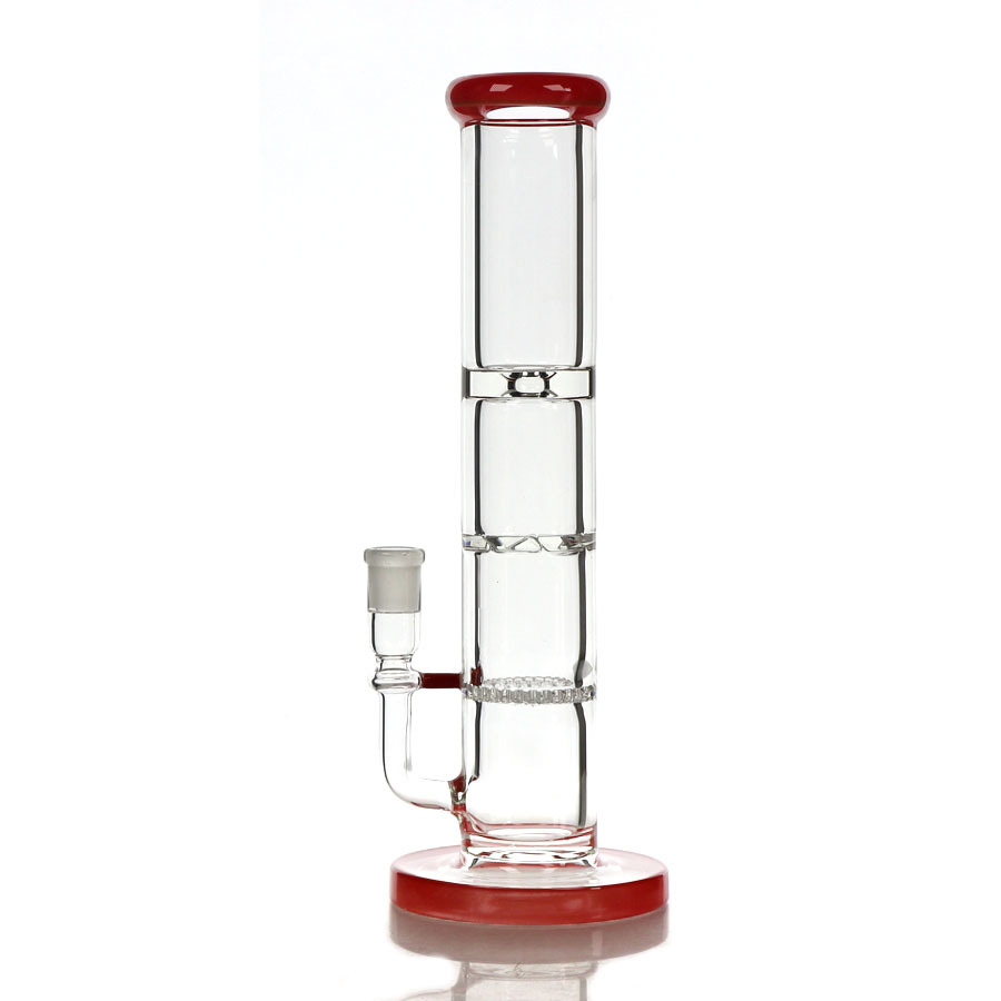 13 inch 9 mm Thick Tube Honeycomb Disc Perc and Turbo Disc Perc Glass Bong, Straight Bong with Screen Disc