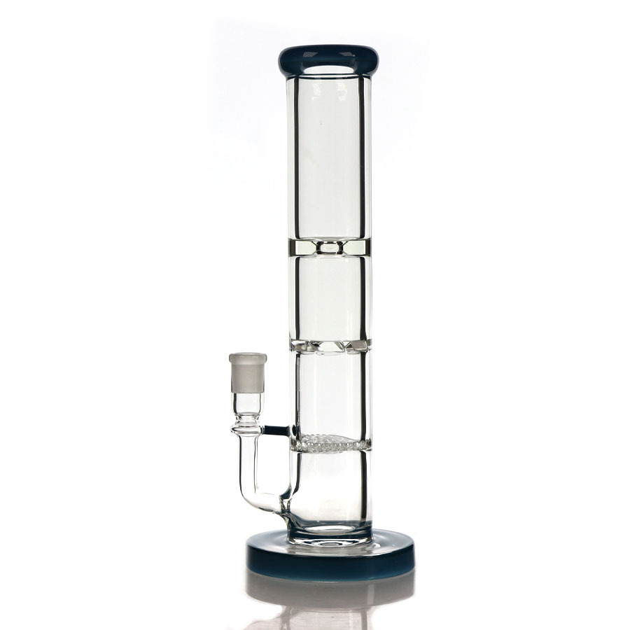 13 inch 9 mm Thick Tube Honeycomb Disc Perc and Turbo Disc Perc Glass Bong, Straight Bong with Screen Disc