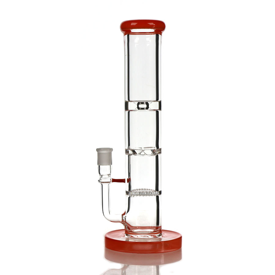 13 inch 9 mm Thick Tube Honeycomb Disc Perc and Turbo Disc Perc Glass Bong, Straight Bong with Screen Disc