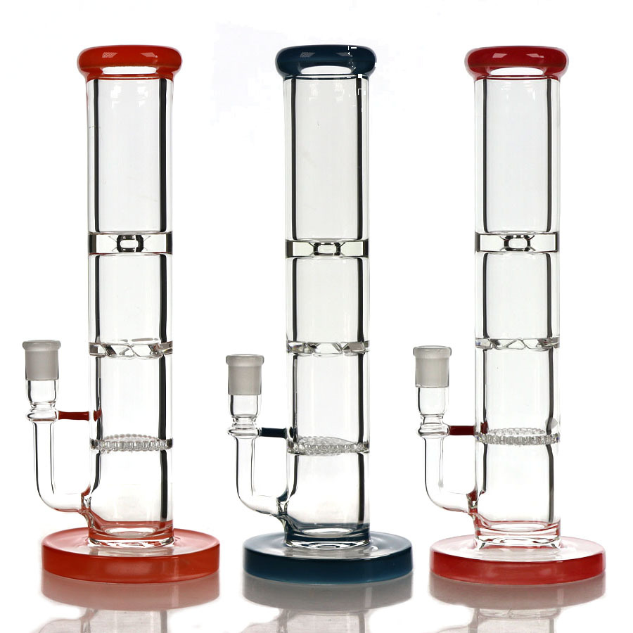 13 inch 9 mm Thick Tube Honeycomb Disc Perc and Turbo Disc Perc Glass Bong, Straight Bong with Screen Disc