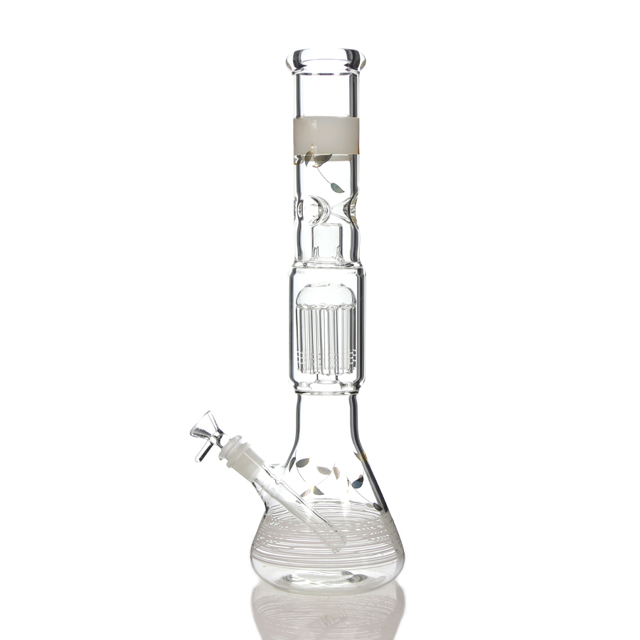 16 inch  Classic Tree Perc Beaker, Glass Bong with 10 Arms Tree perc -Flame Brand Logo